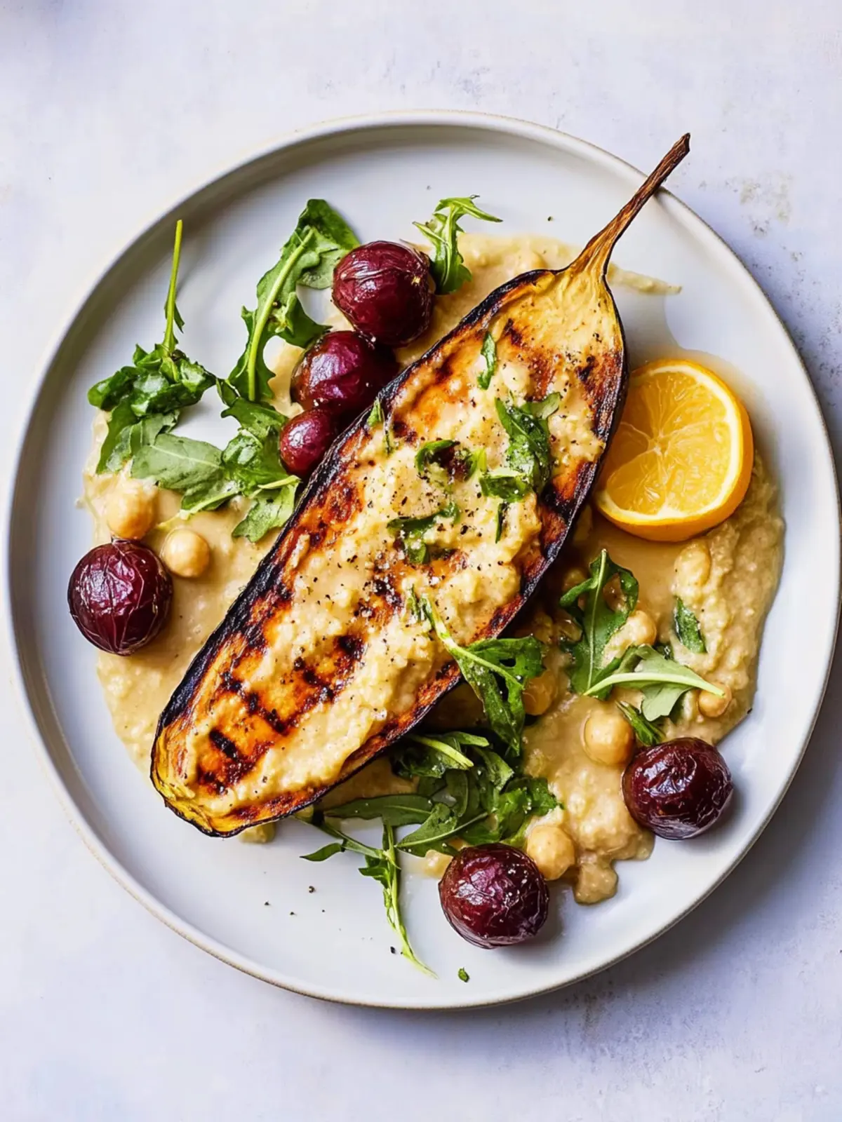 Fried eggplant with crispy chickpeas and cashew sauce