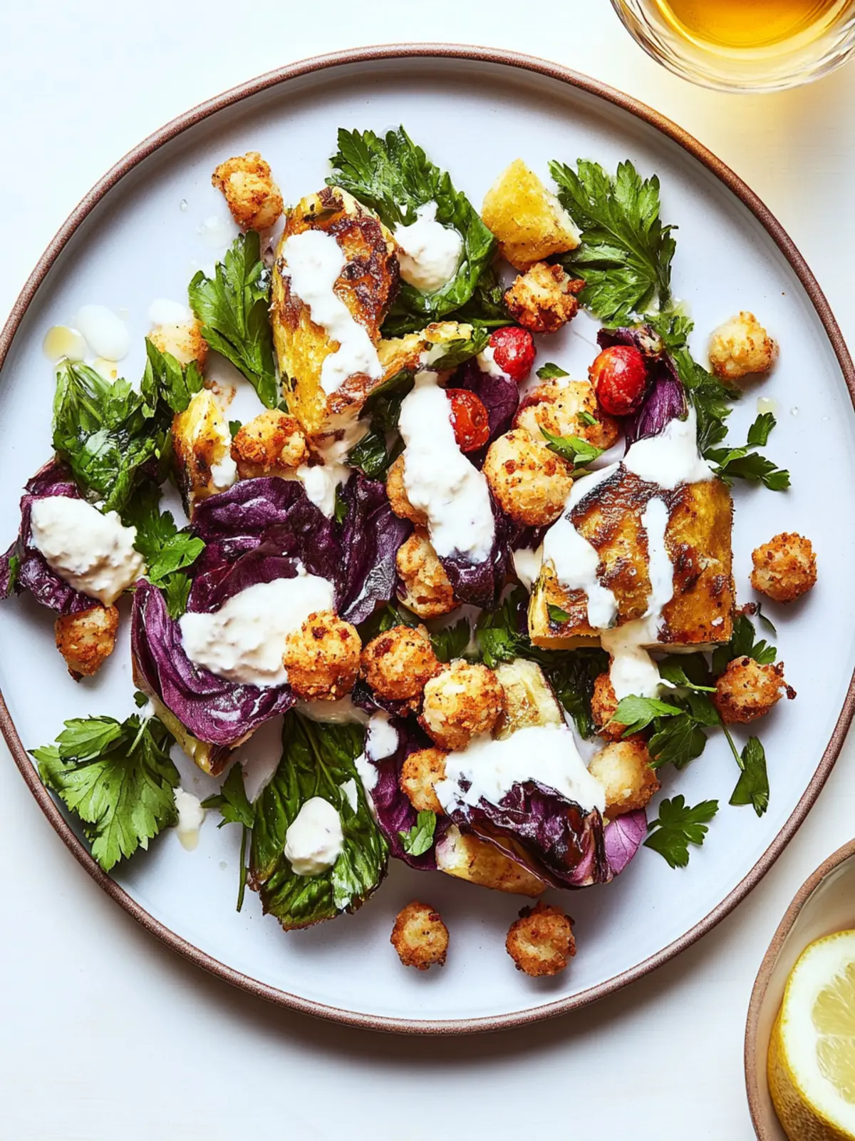 Fried cabbage steaks with crispy chickpeas and herb croutons - sides for the New Year's holidays