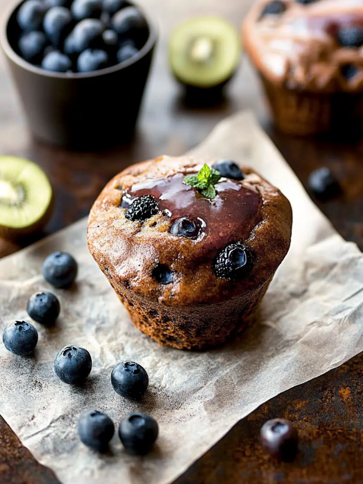 Glutenfreie Buchweizen-, Mohn- und Blaubeermuffins