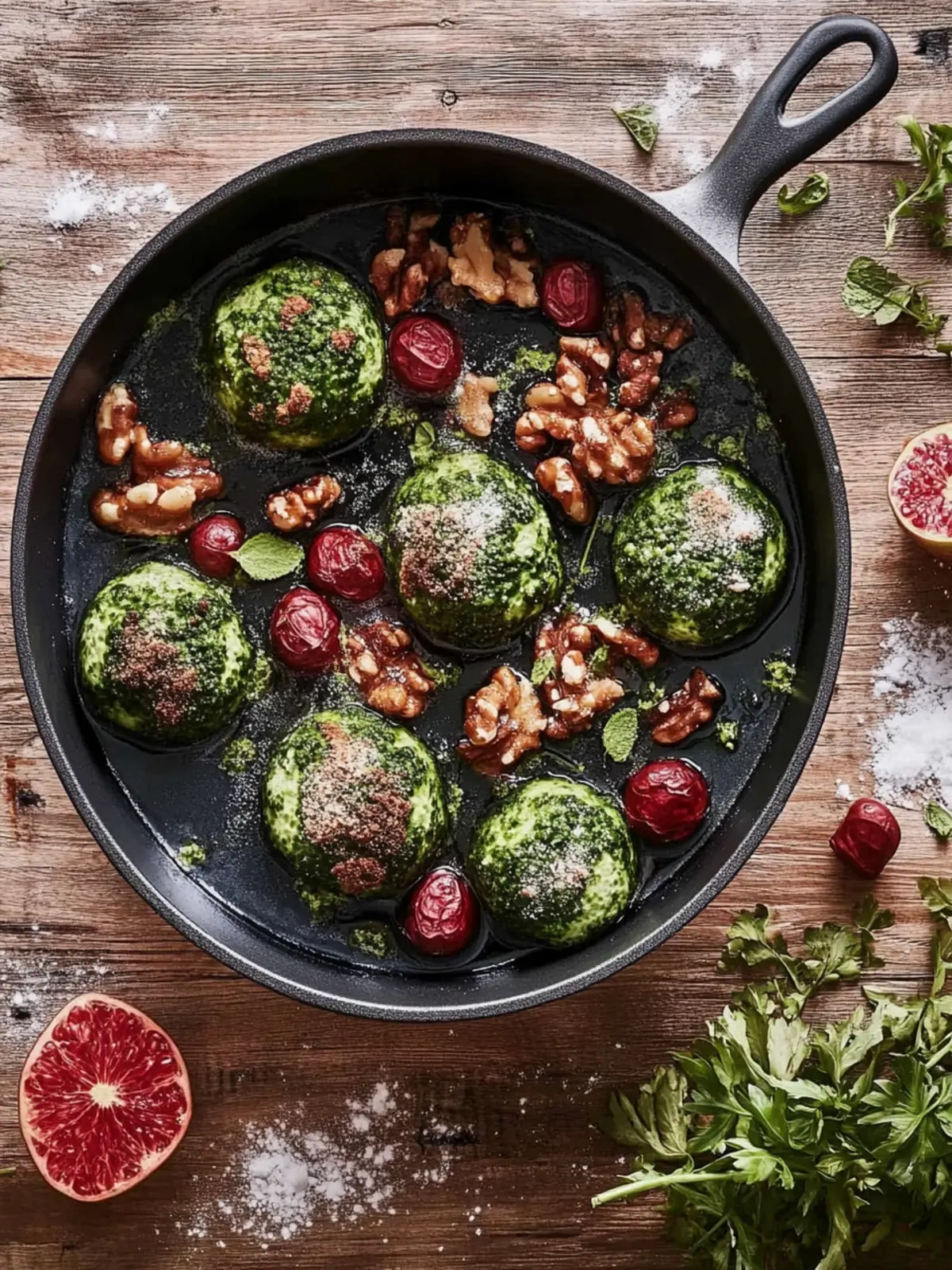 Spinat-Knödel mit Pilzen