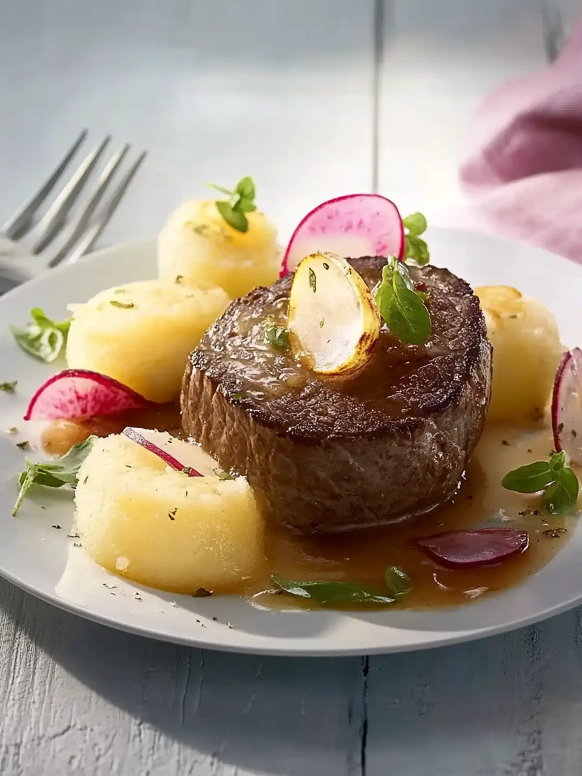 Rinderfilet mit Kartoffelknödeln und Gemüse