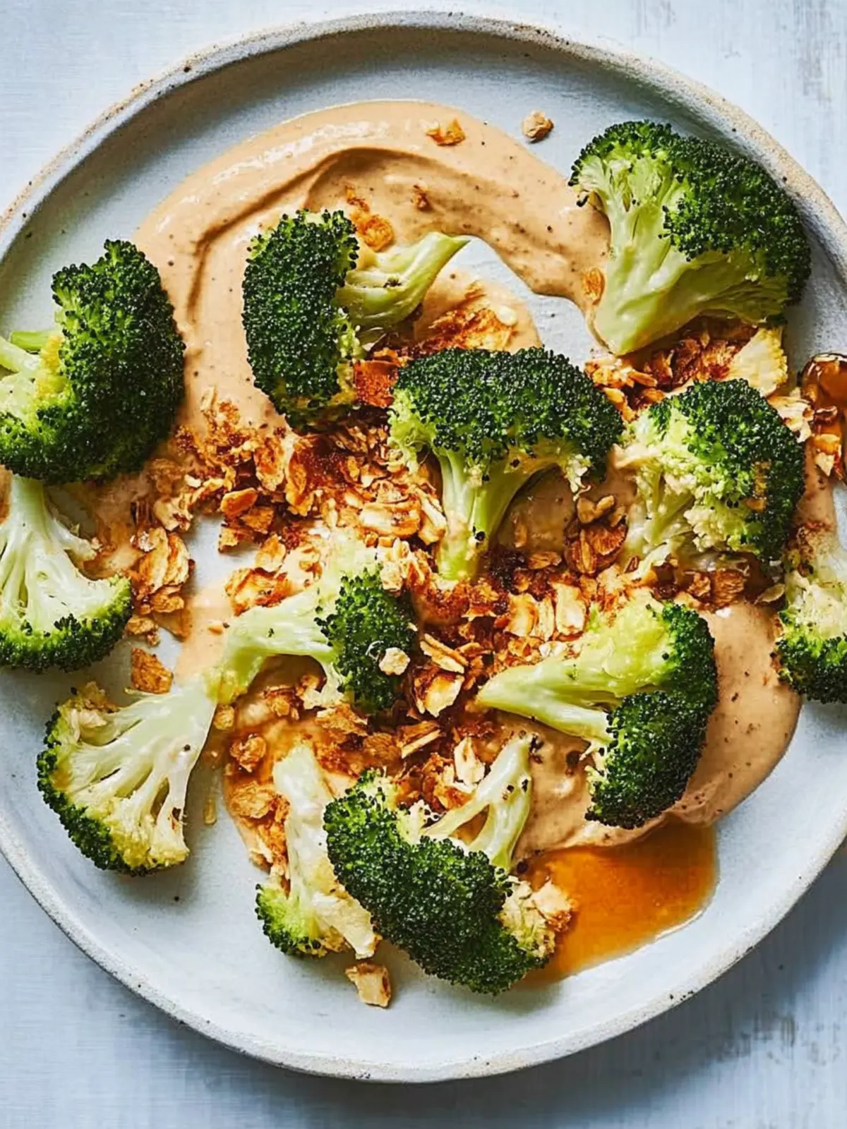 Roasted broccoli and whipped tofu with crispy chili sauce