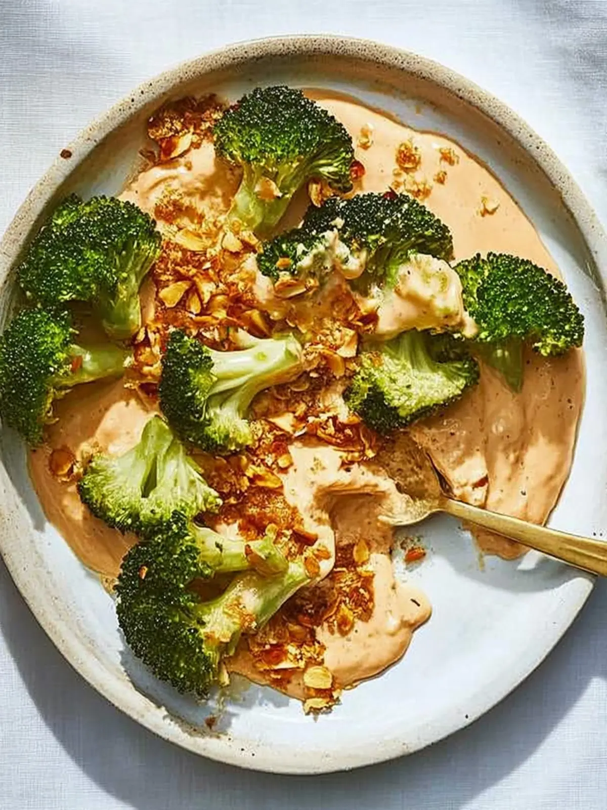 Roasted broccoli and whipped tofu with crispy chili sauce