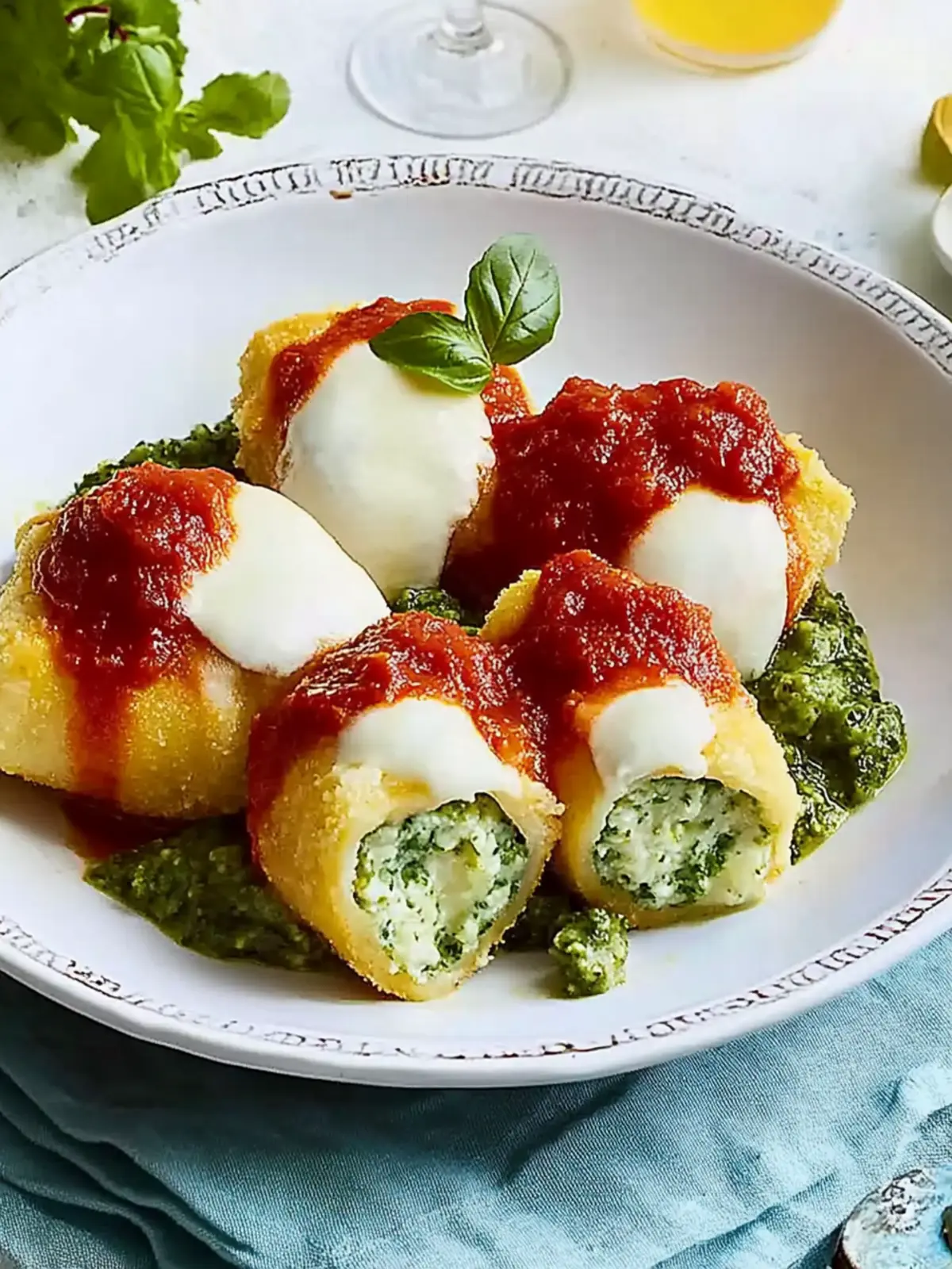 Baked chicken roulades with spinach-mozzarella filling