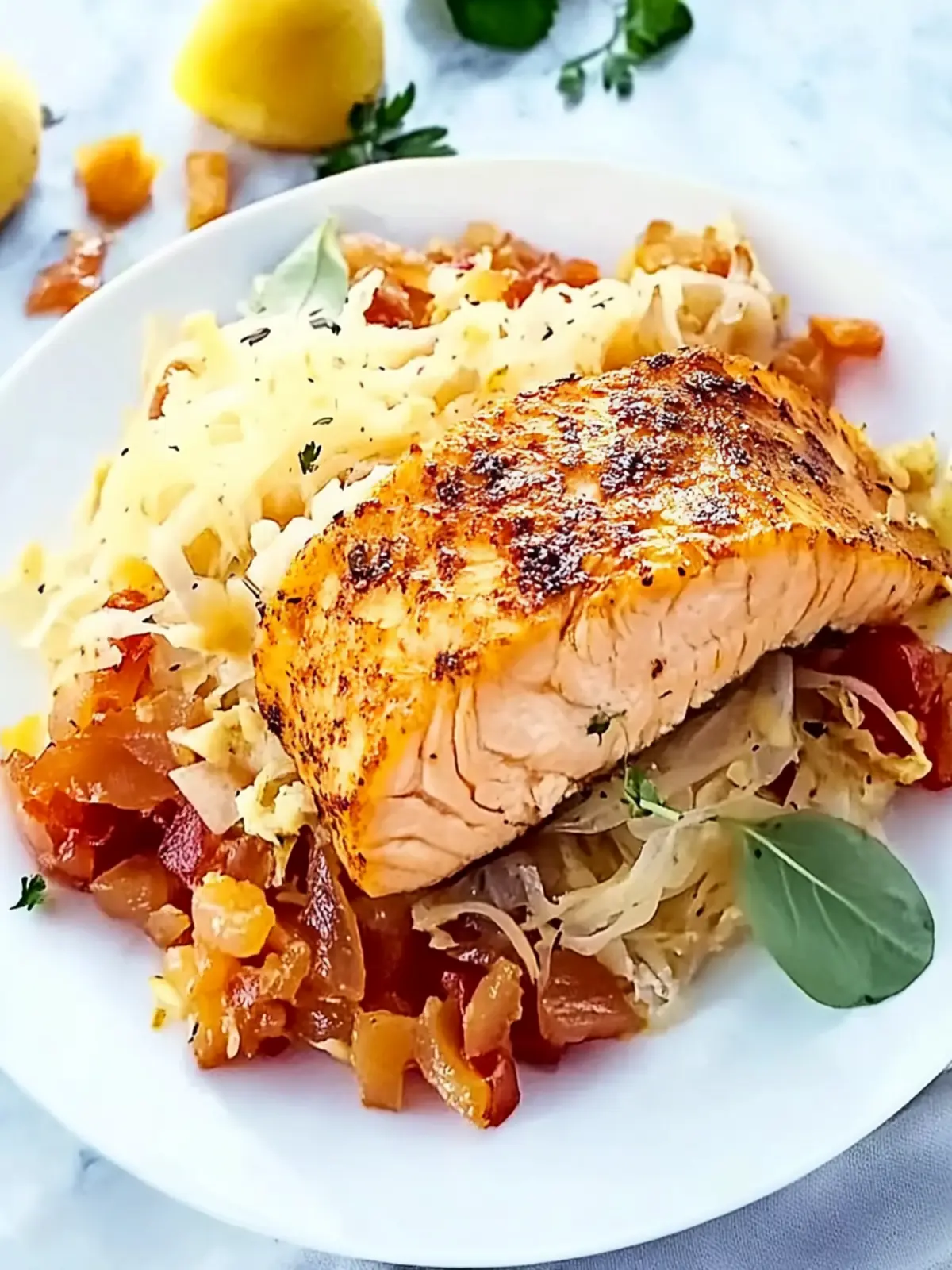 Zarter Lachs auf fruchtigem Sauerkraut