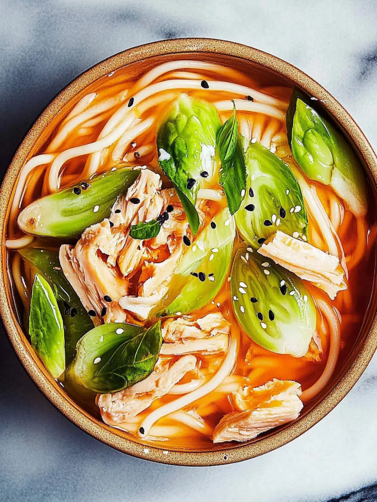 Udon-Dressing mit Hühnchen und Knoblauch-Erdnuss-Dressing