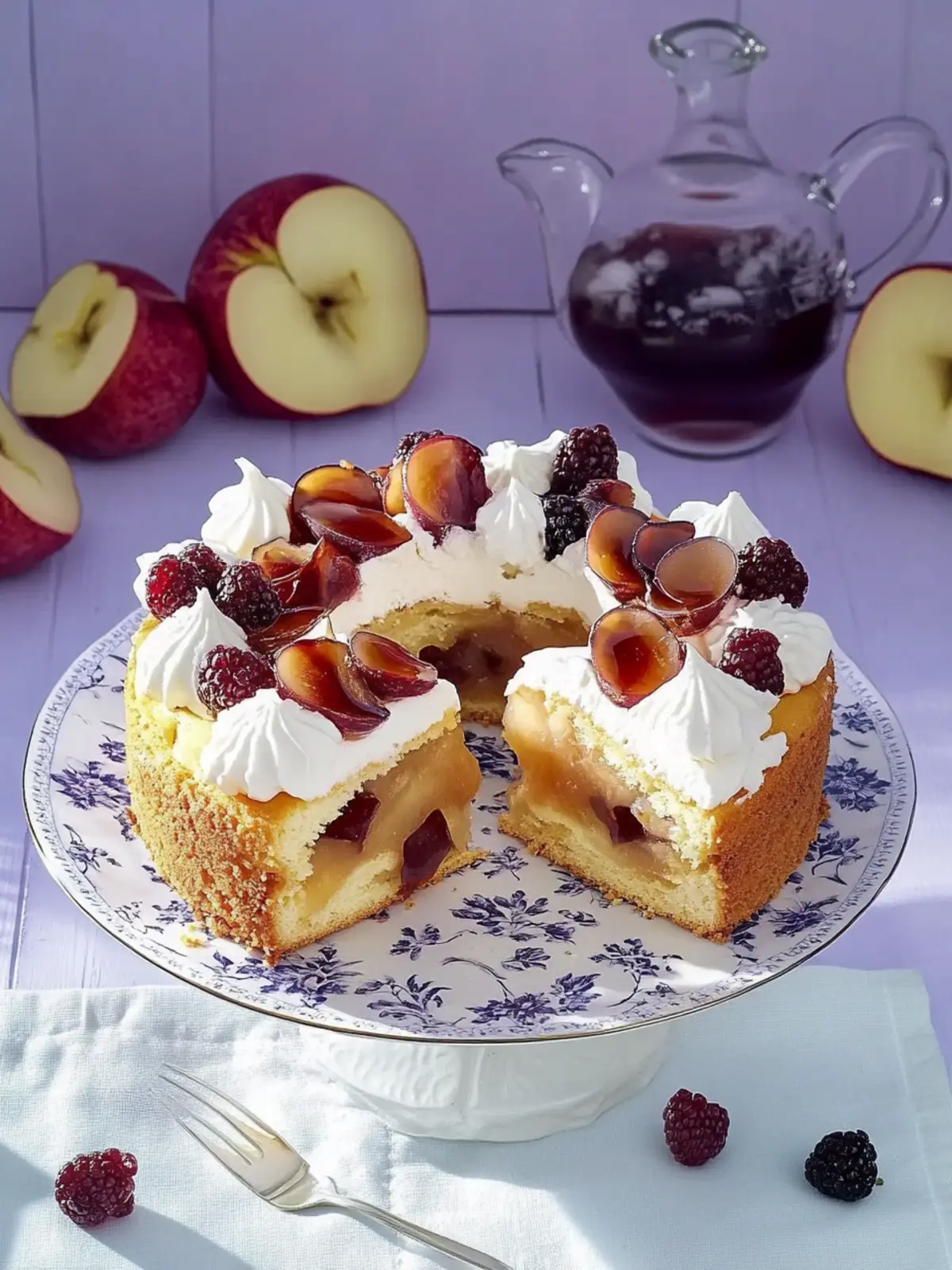 Coconut plum cake with meringue topping