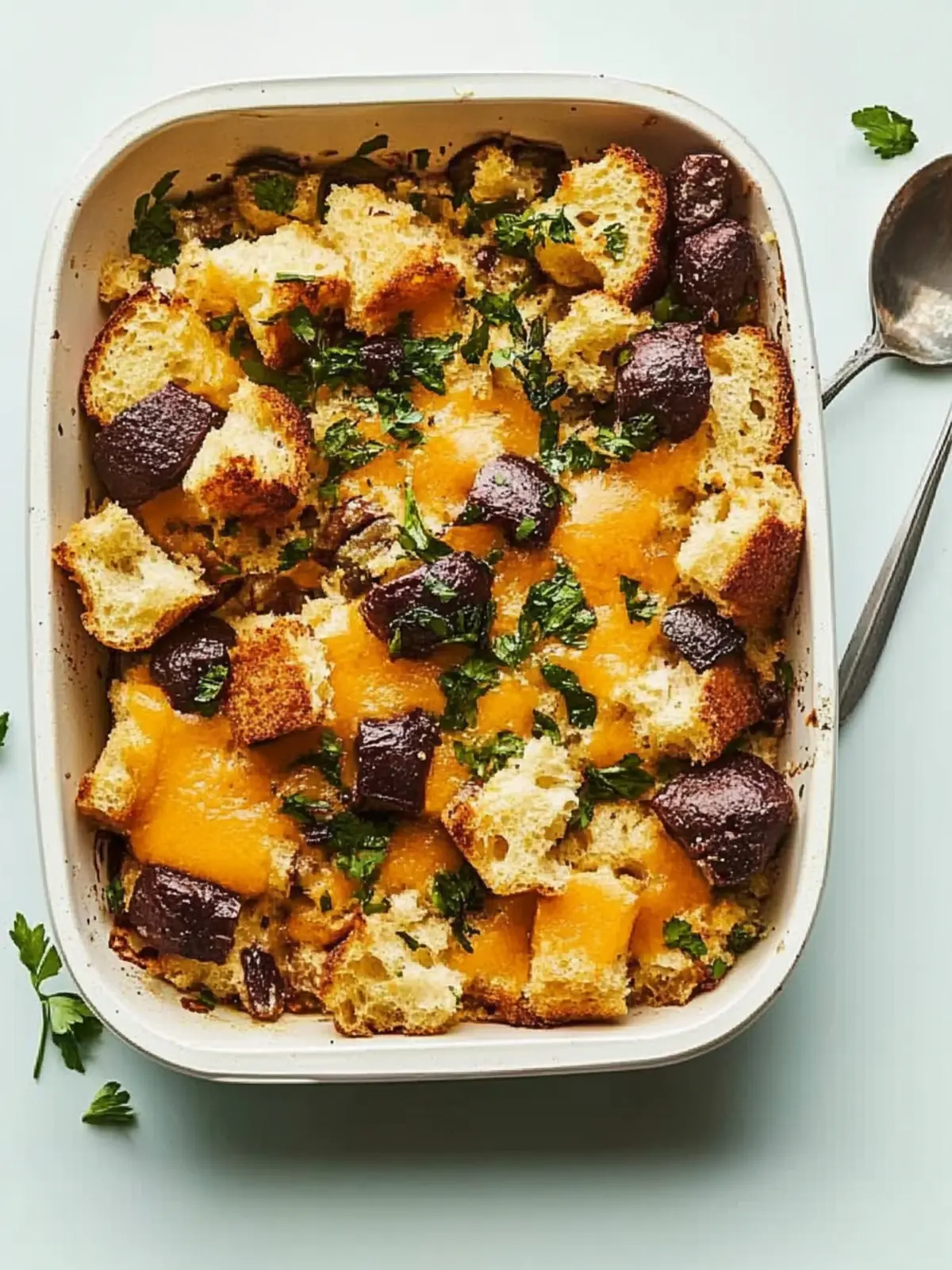Overnight prepared sausage mushroom strata - New Year's brunch