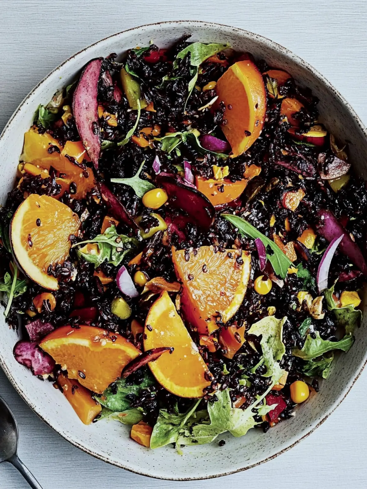 Schwarzer und Wildreissalat mit geröstetem Kürbis