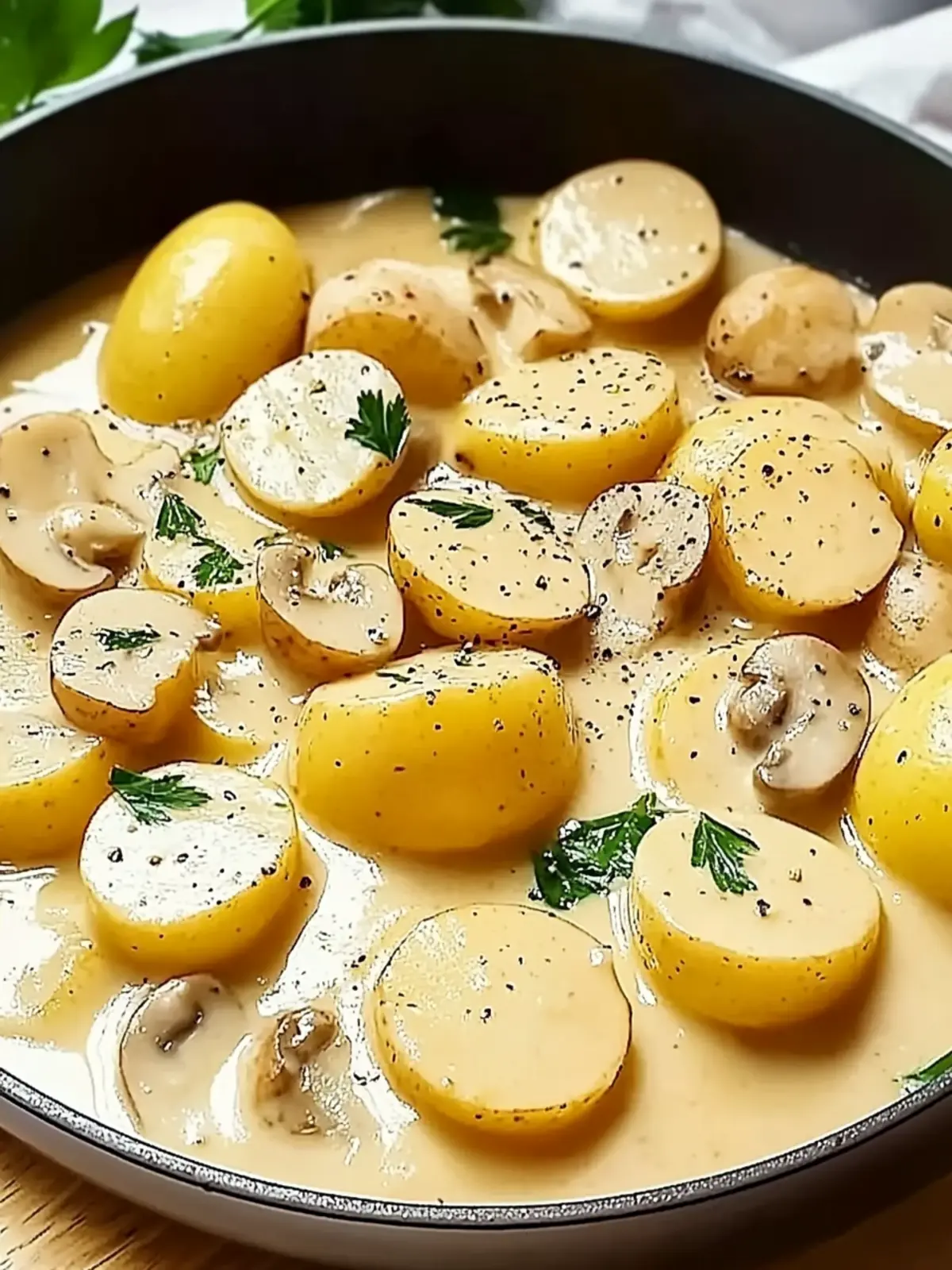 Potatoes with garlic cream sauce easy to prepare