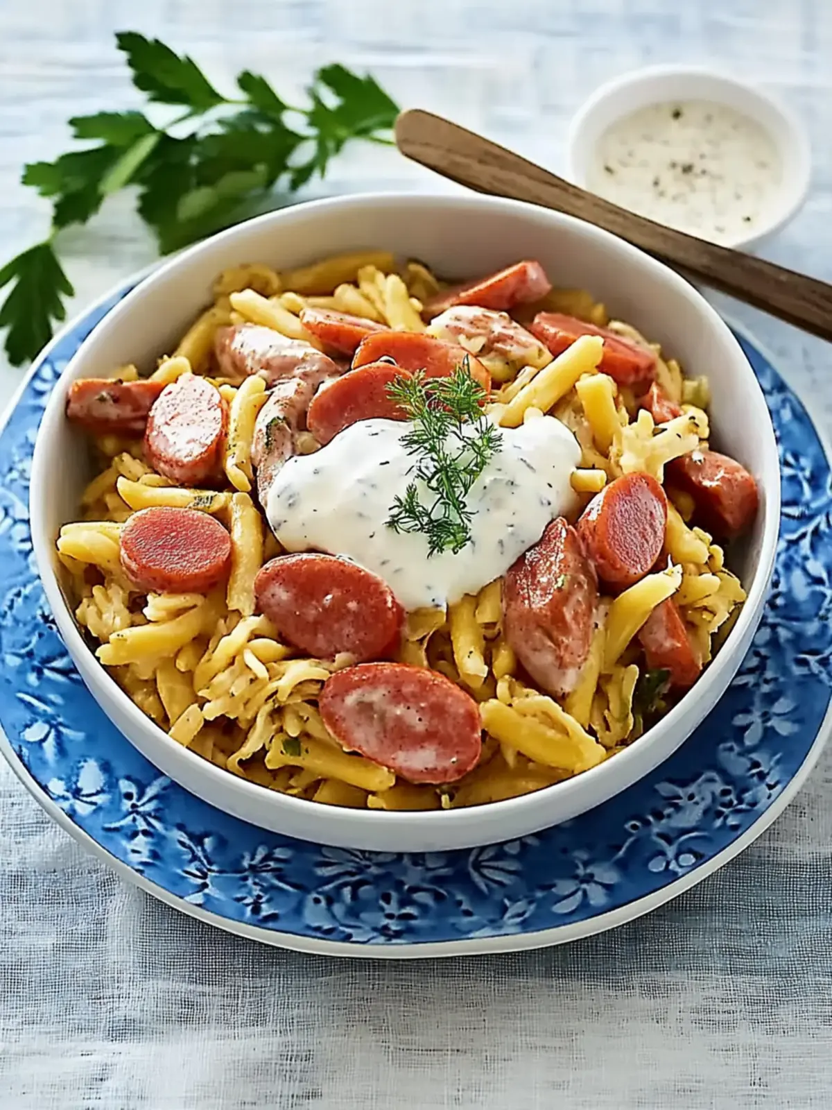Sauerkraut-Spätzle-Pfanne mit Leberkäse