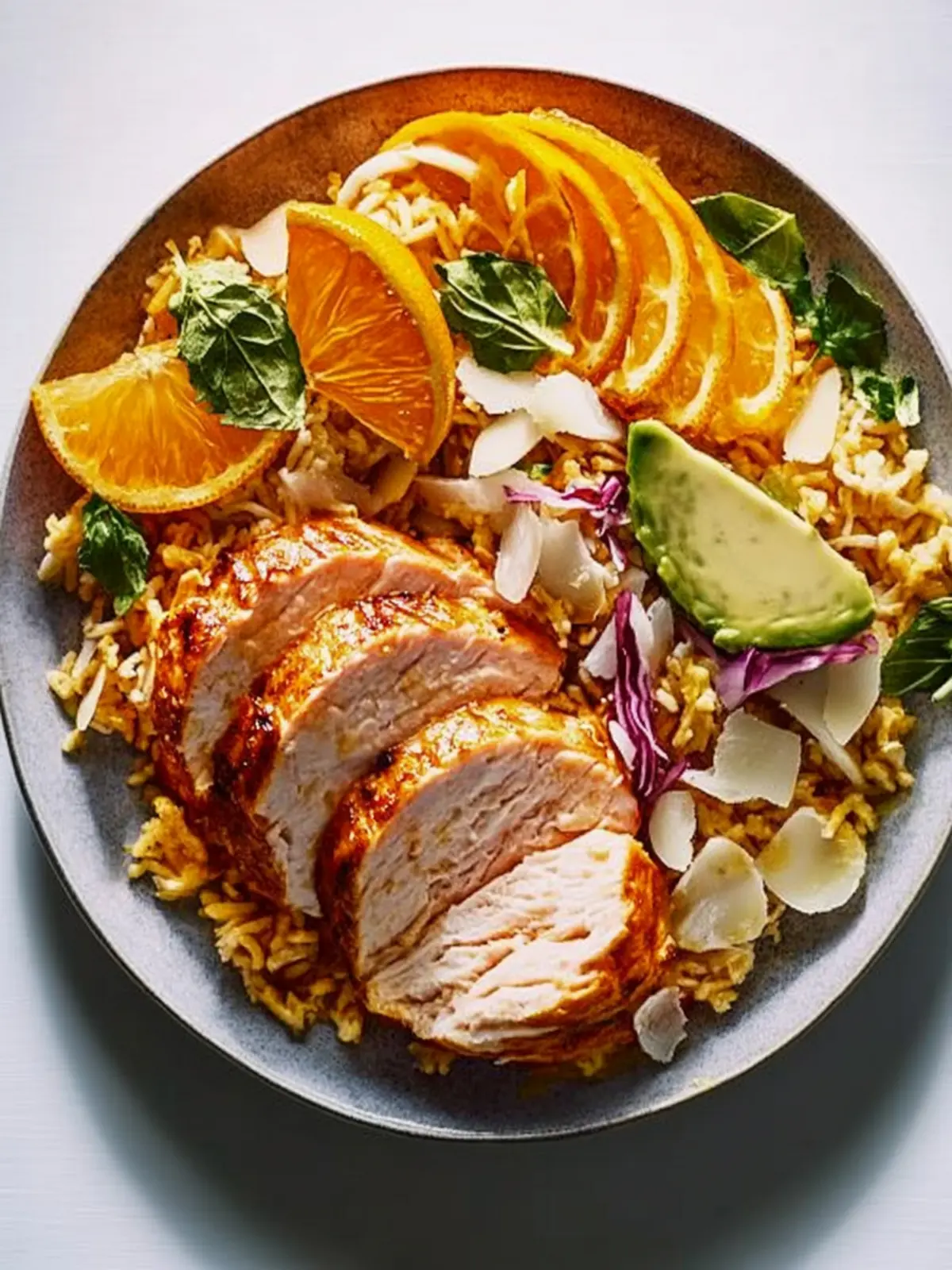 Rote Curry-Hühnchen-Reis-Schüsseln