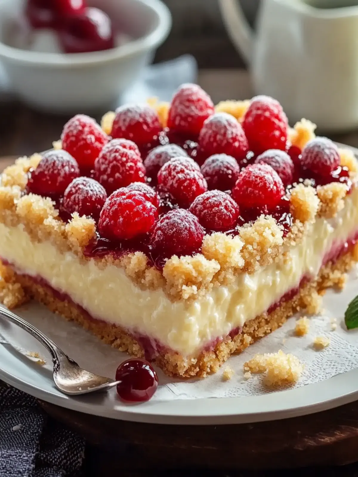 Kirschkuchen mit Streuseln und Vanillepudding