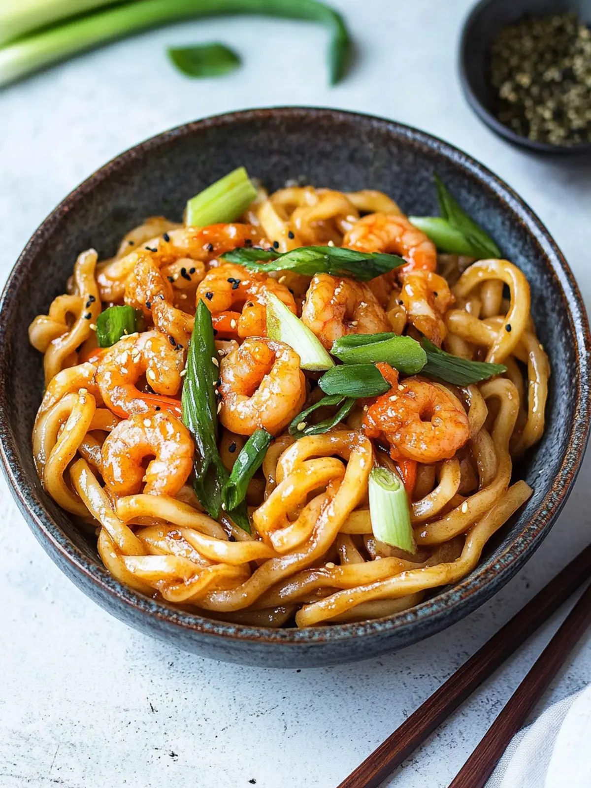 Yaki Udon mit Garnelen (Japanische gebratene Nudeln)