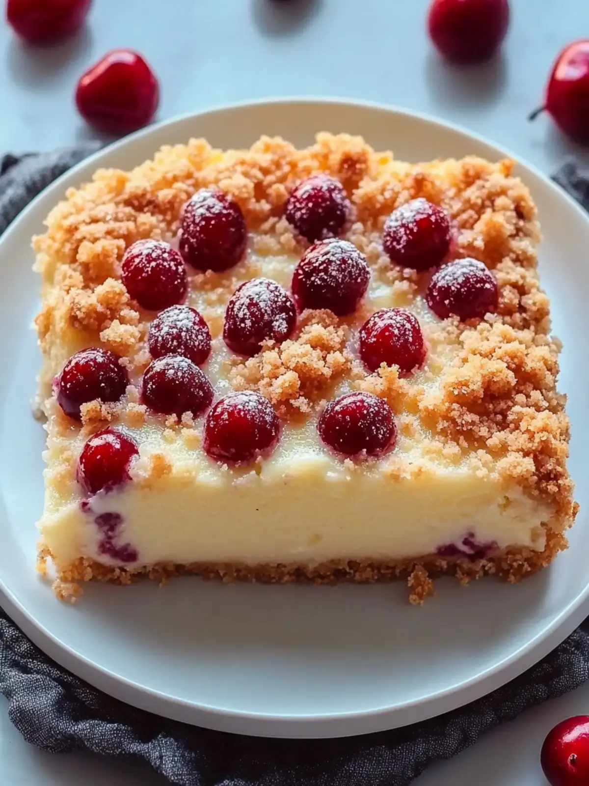 Kirschkuchen mit Streuseln und Vanillepudding