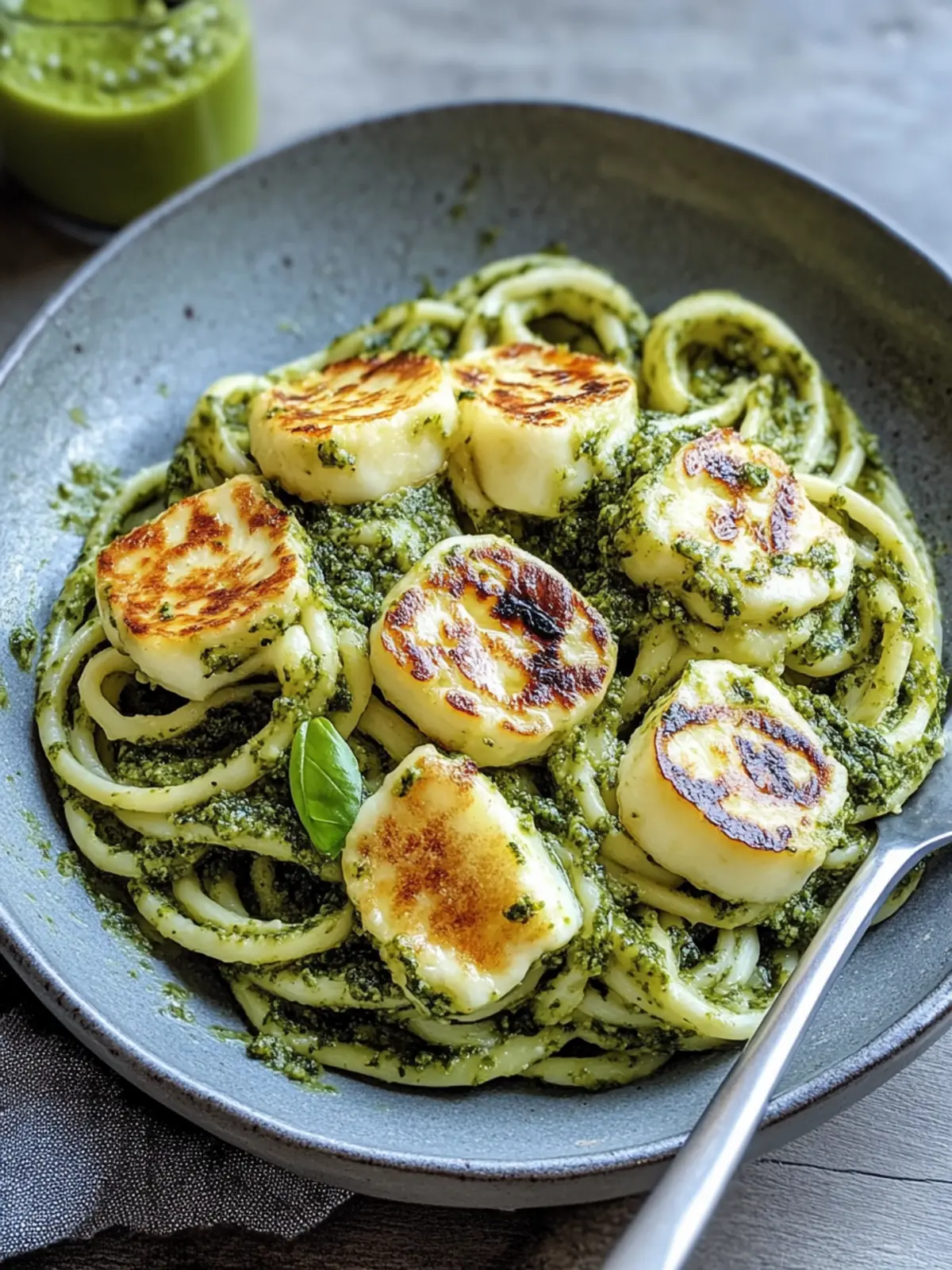 Halloumi with Zucchini-Pesto-Nudeln