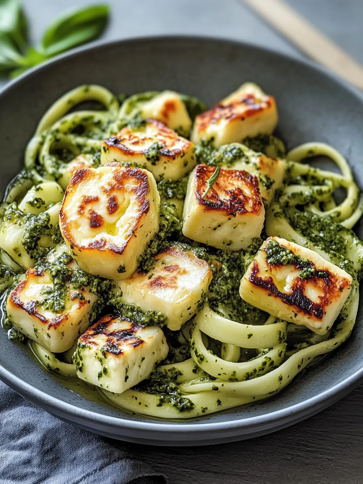 Halloumi with Zucchini-Pesto-Nudeln