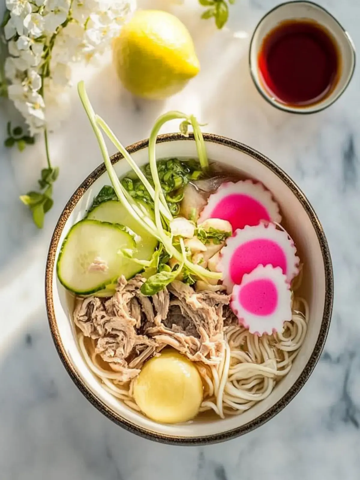 Farbenfrohe Udon-Schüssel