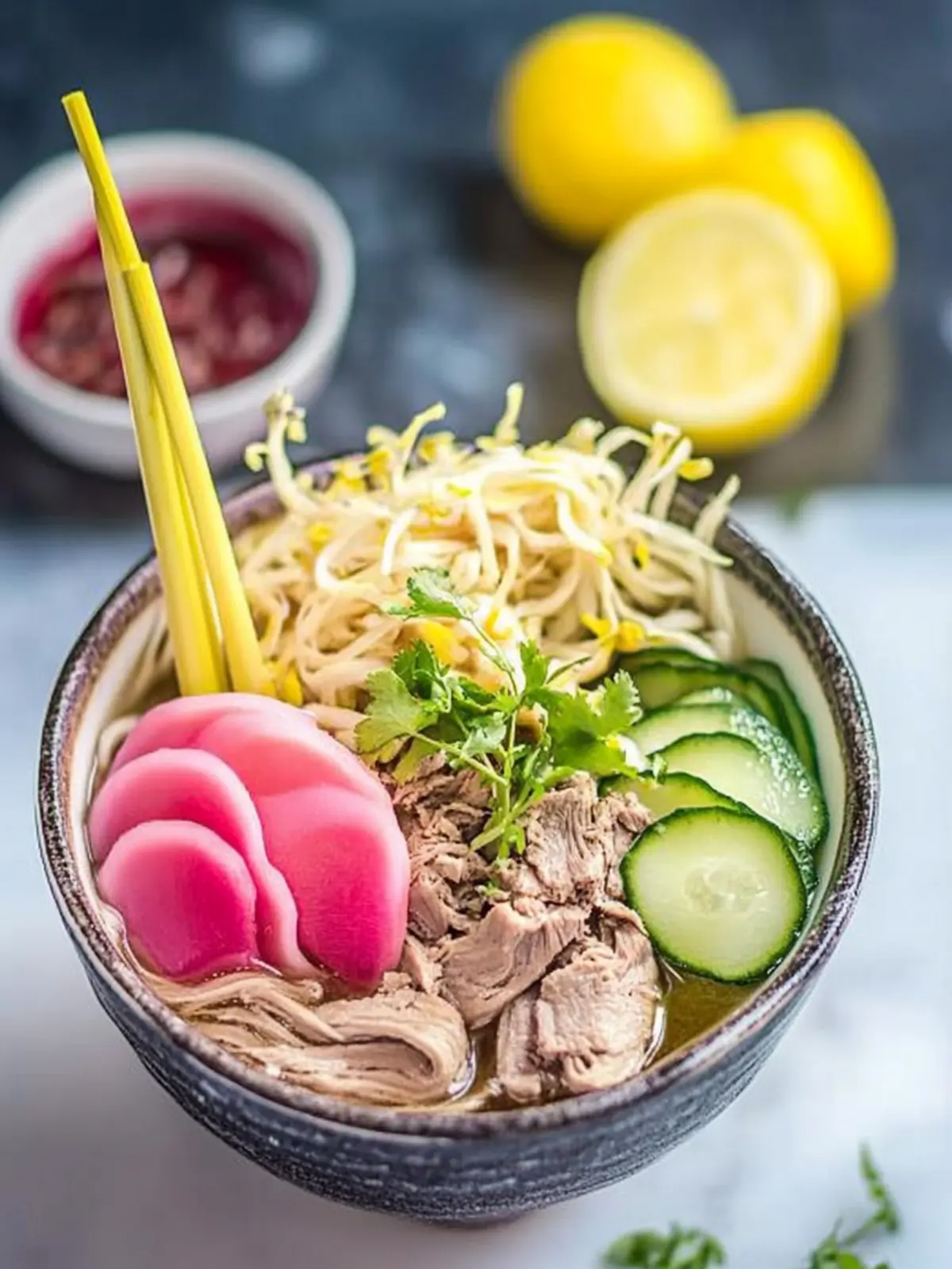 Farbenfrohe Udon-Schüssel