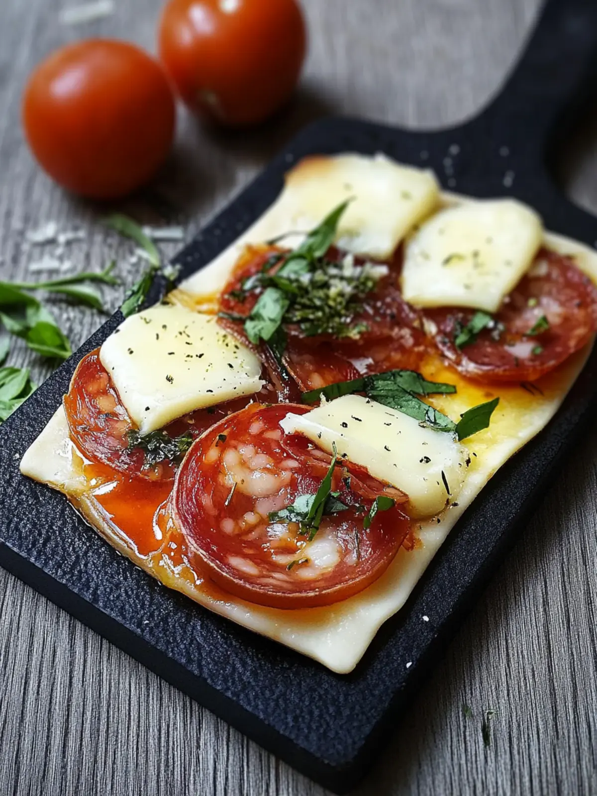 Raclette Pfännchen mit Salami und Tomaten