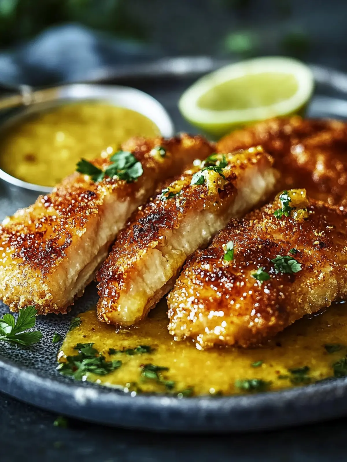 Hähnchen mit Brezelkruste und Honig-Senf-Sauce