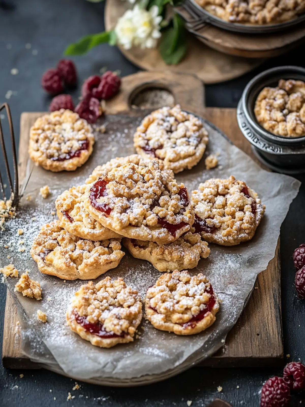 Delicious crumb cookies with jam filling