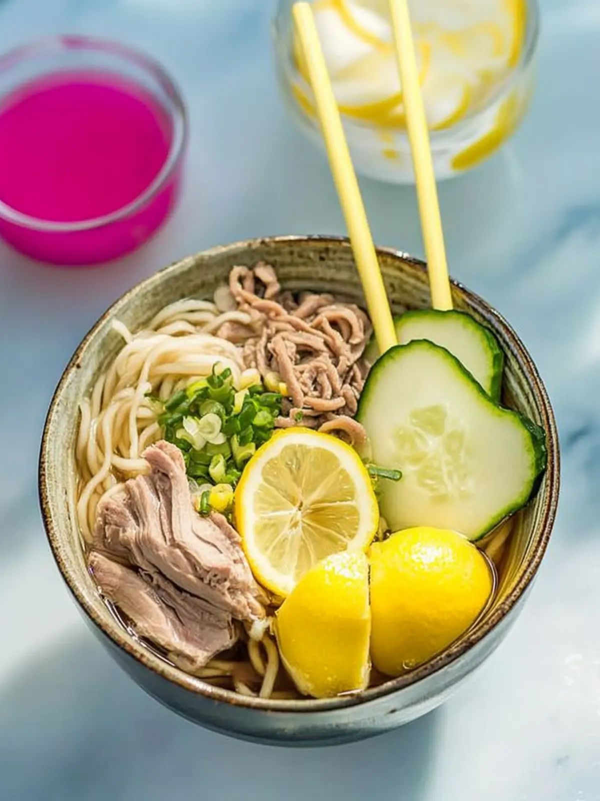 Farbenfrohe Udon-Schüssel