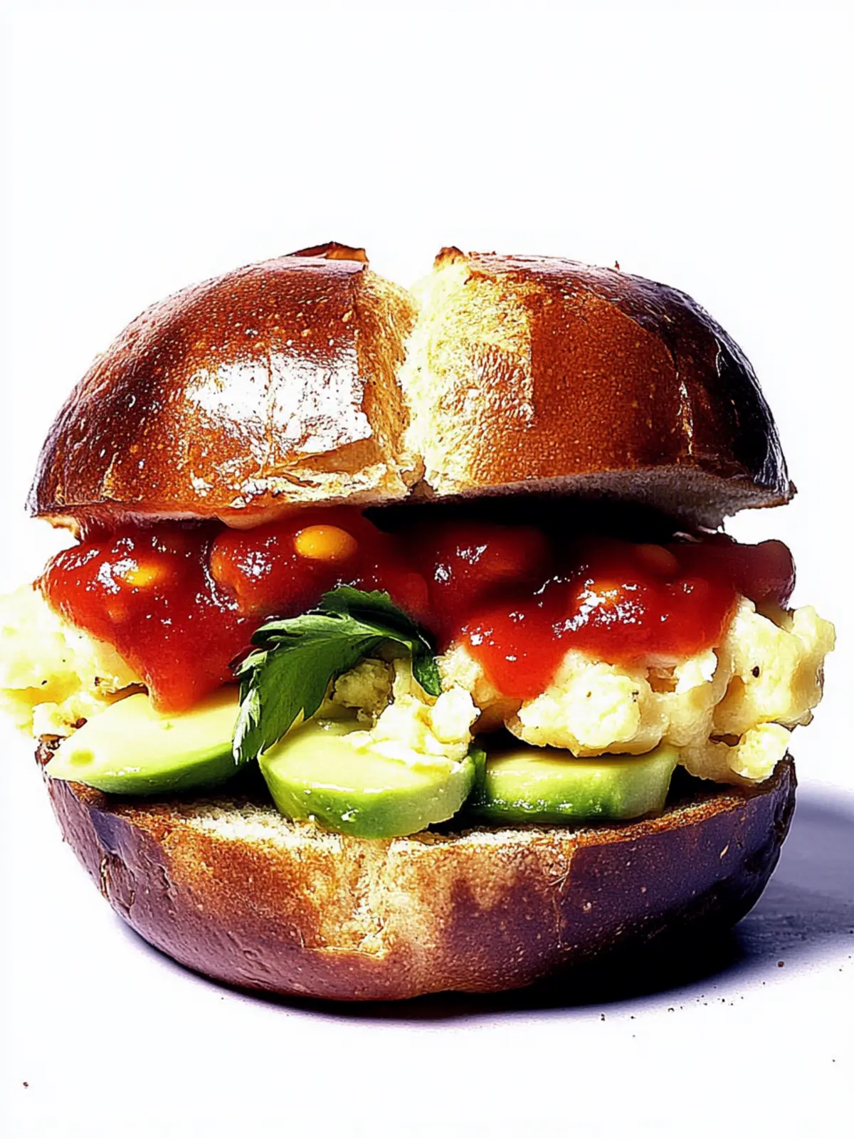 Breakfast sandwich with egg and avocado