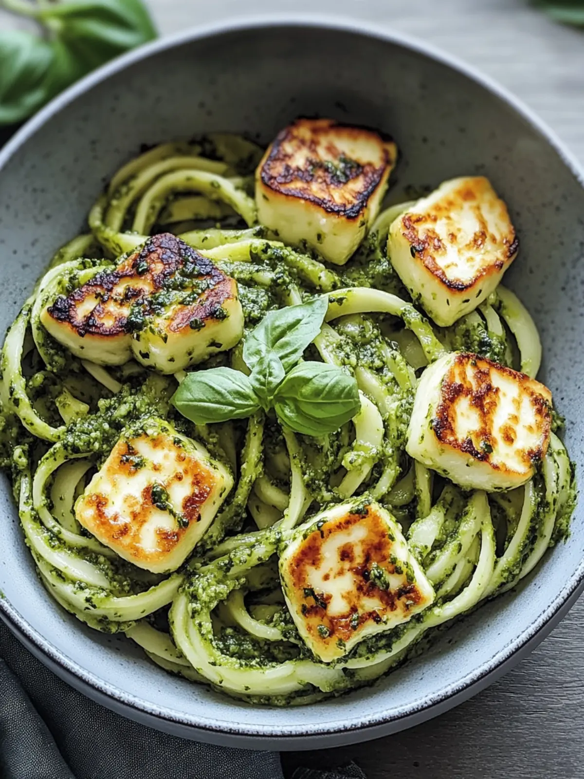 Halloumi with Zucchini-Pesto-Nudeln