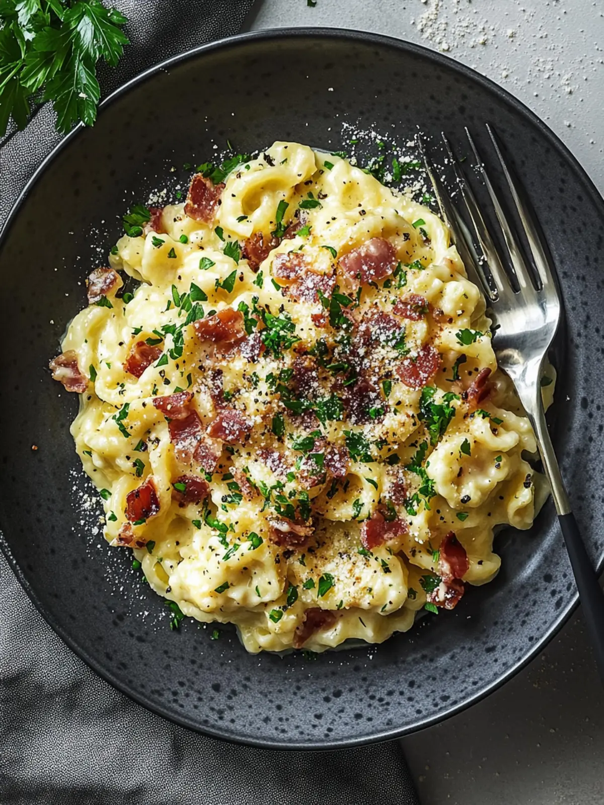 Spätzle-Carbonara mit knusprigem Speck