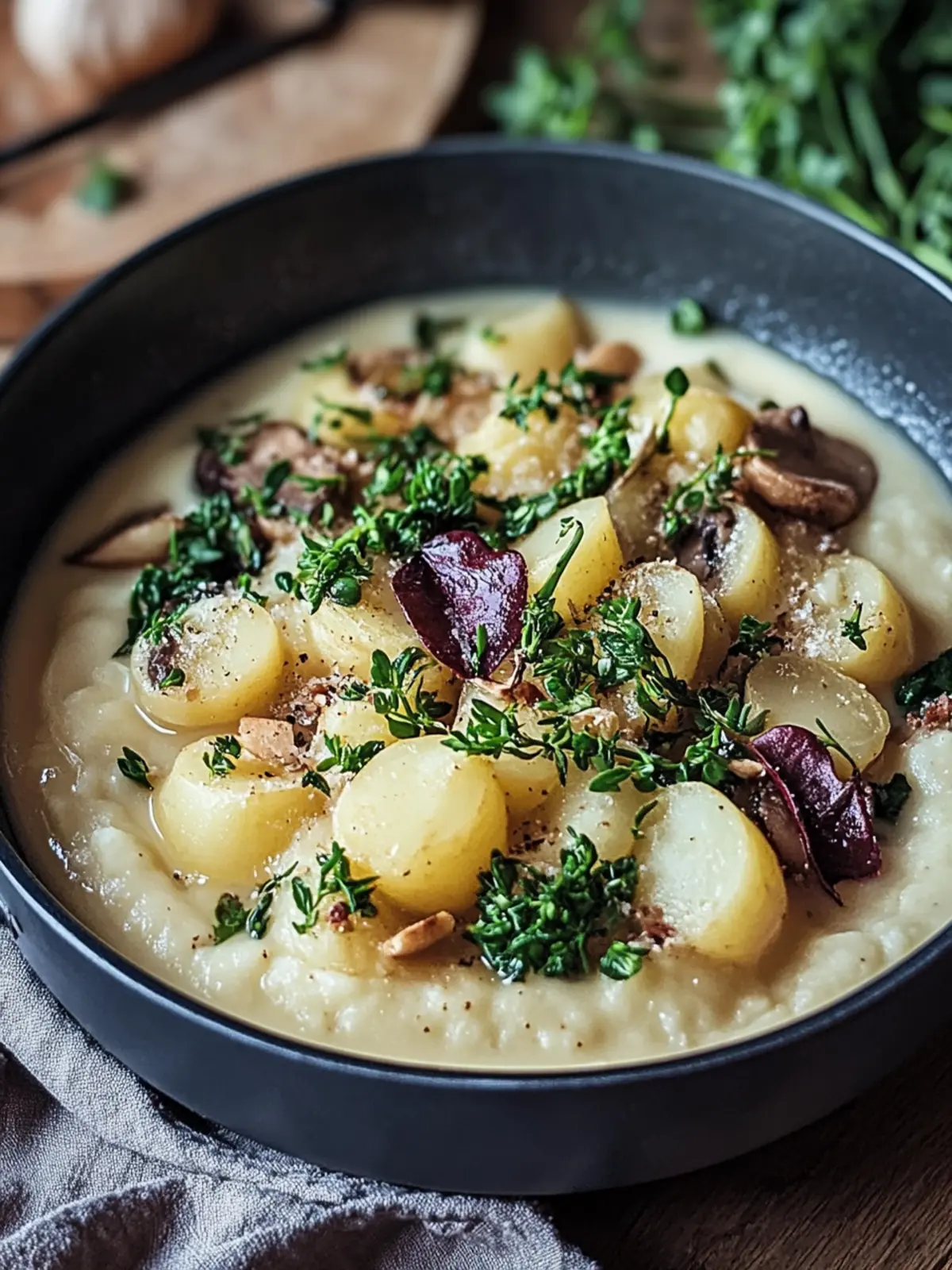 Mushroom pan with Brussels sprouts & mashed potatoes