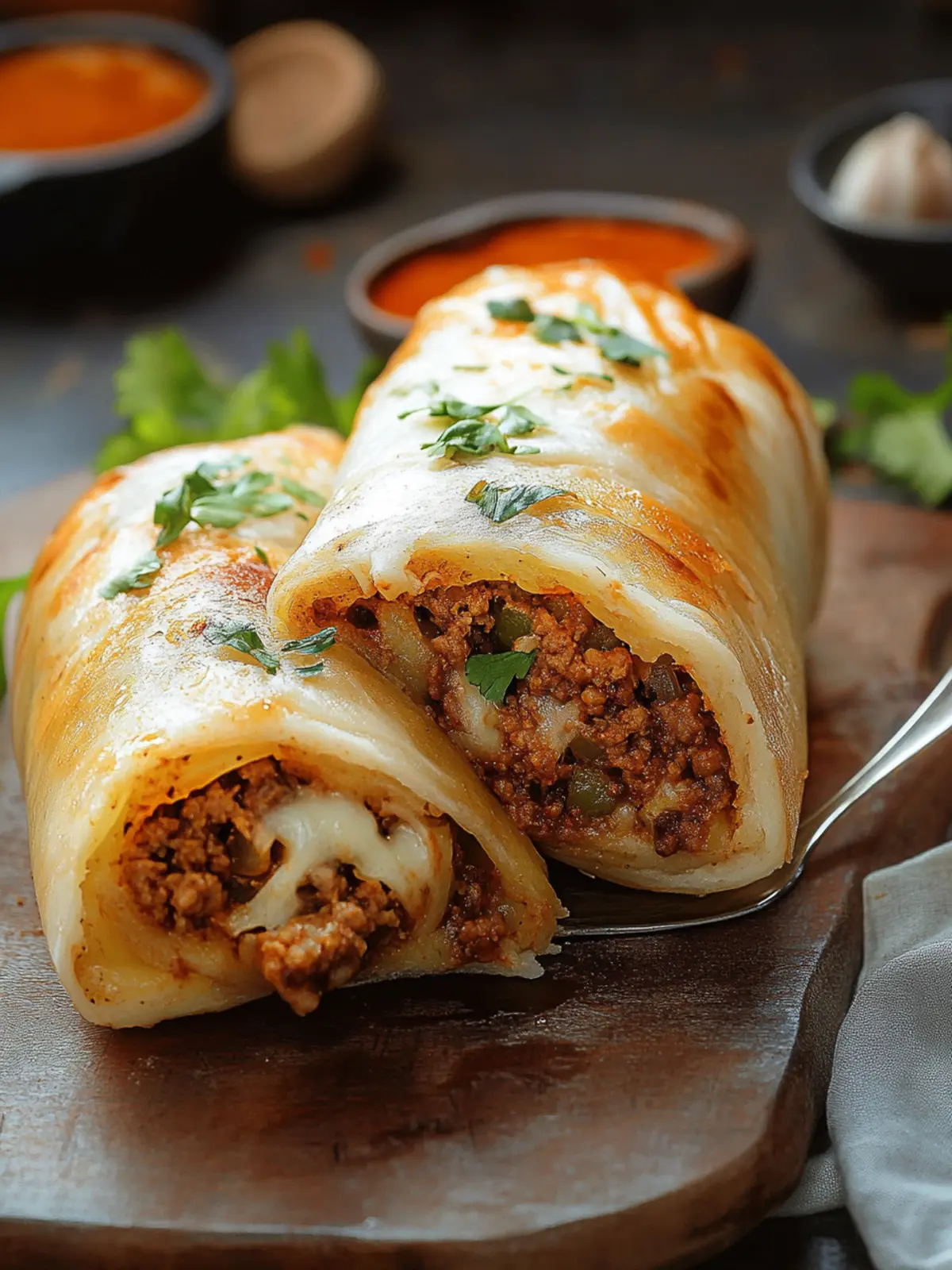 Juicy potato roll with spicy ground meat filling