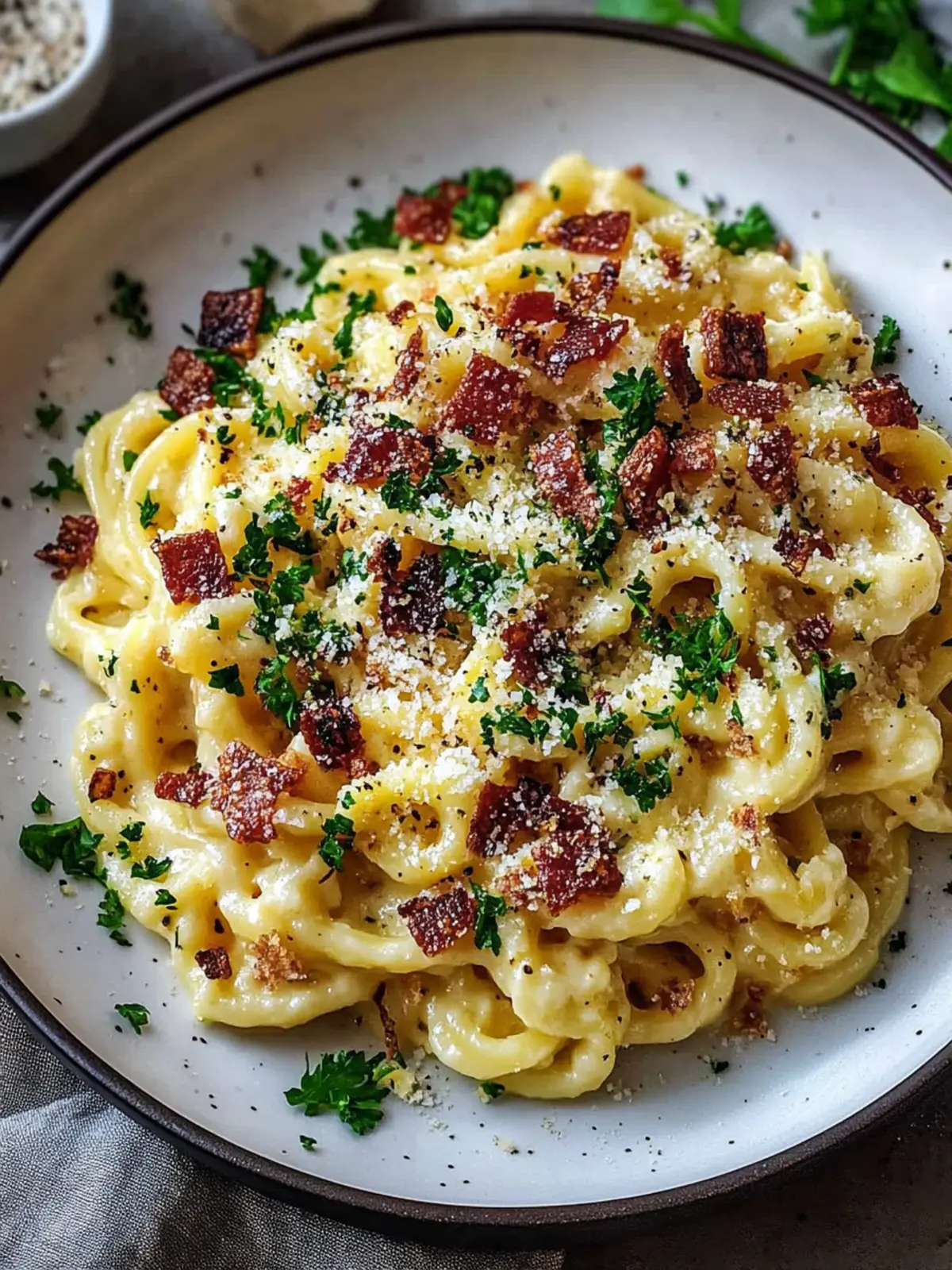 Spätzle-Carbonara mit knusprigem Speck