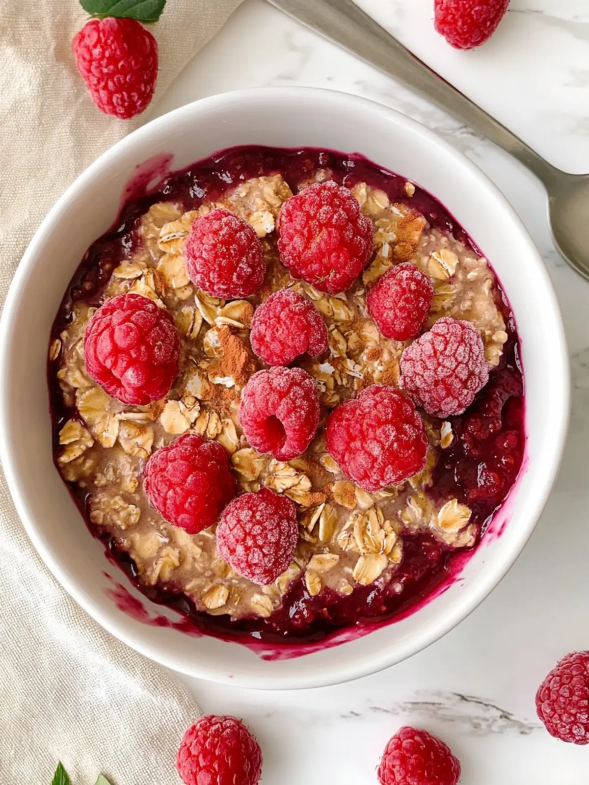 Vegane gebackene Haferflocken mit Himbeeren