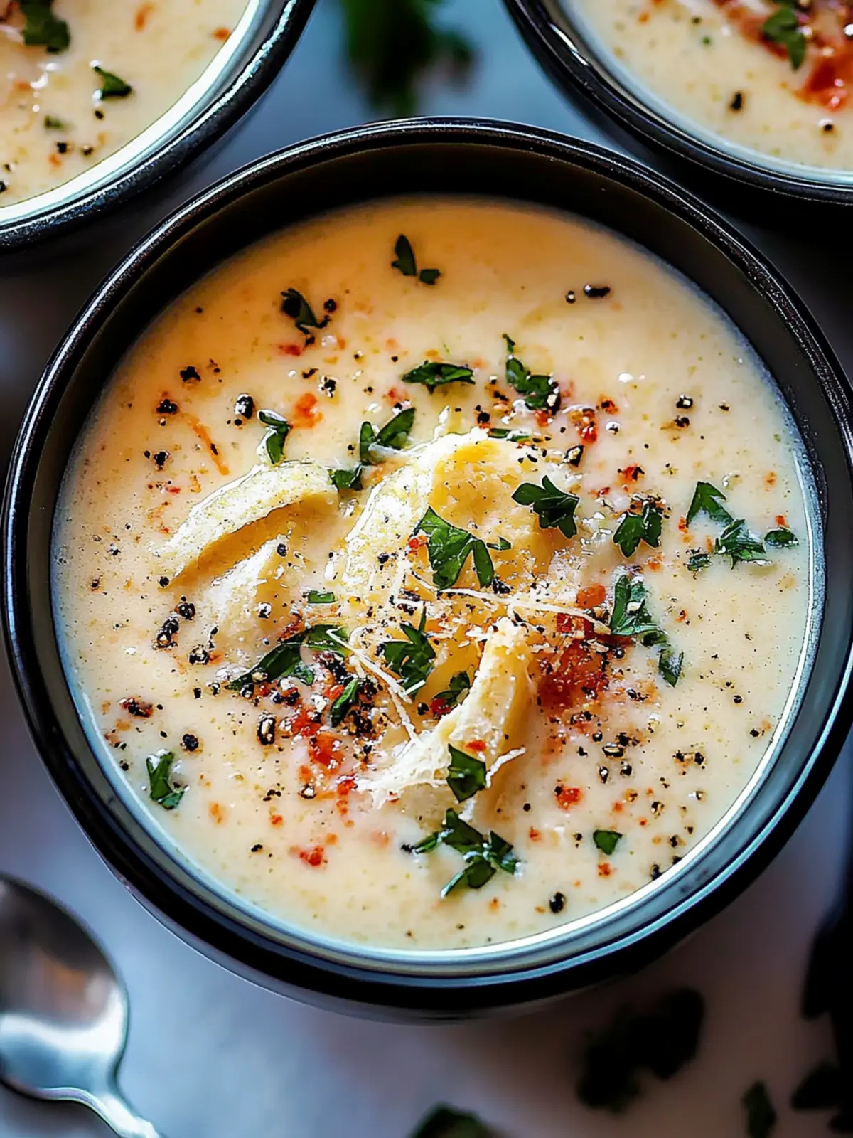 Einfache, cremige Crock Pot Hähnchen Parmesan Suppe