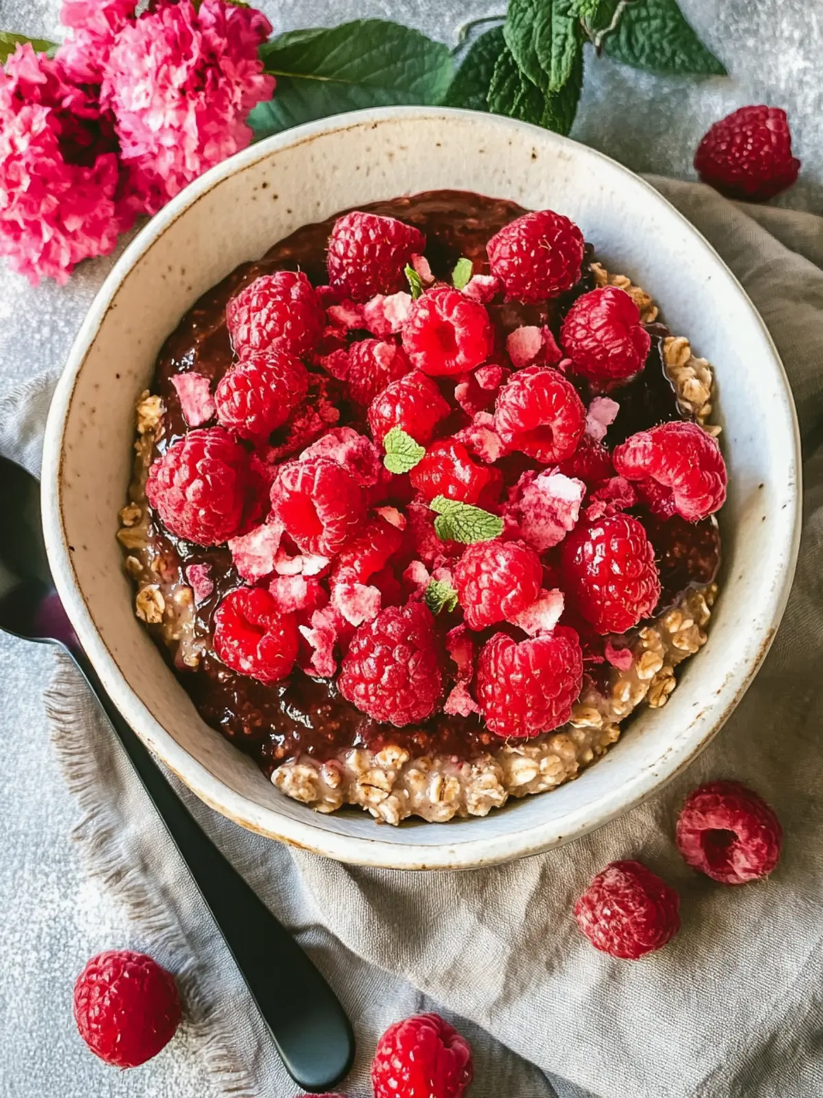 Vegane gebackene Haferflocken mit Himbeeren