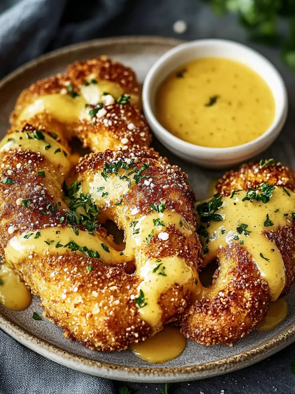 Hähnchen mit Brezelkruste und Honig-Senf-Sauce