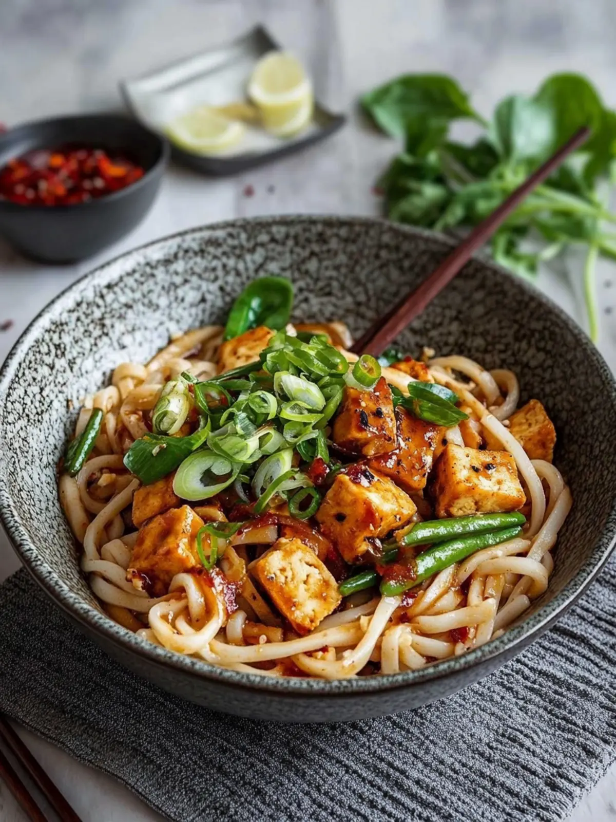 Schnelle Udon-Pfanne mit Gemüse und Tofu