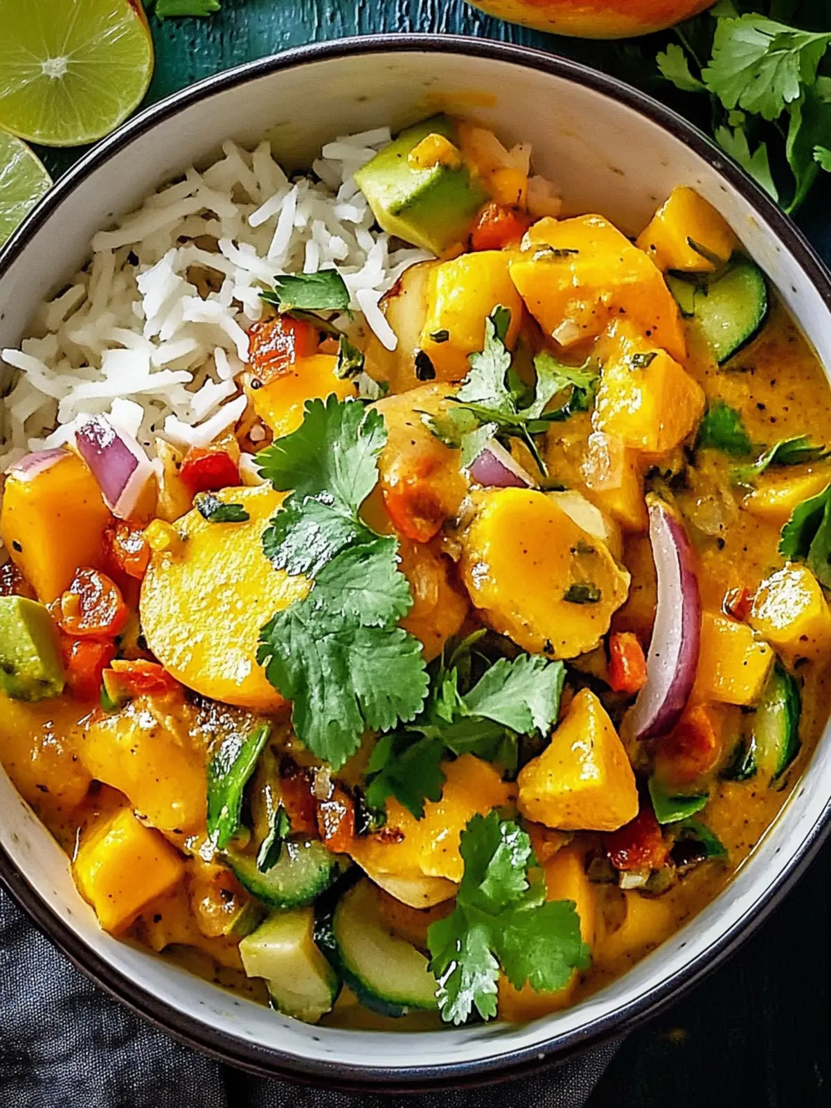 Spitzkohl-Curry mit gebratener Mango