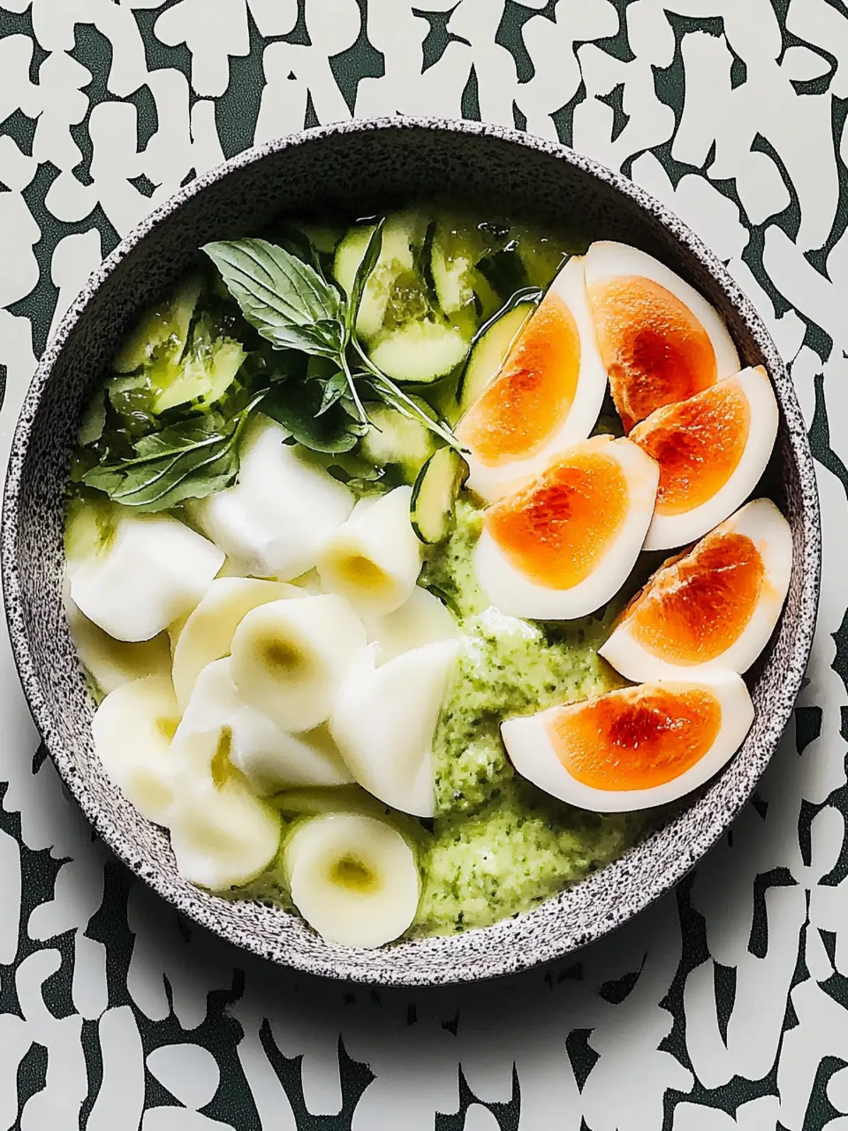 Gehobelter Kohlrabi mit zerdrückter Avocado