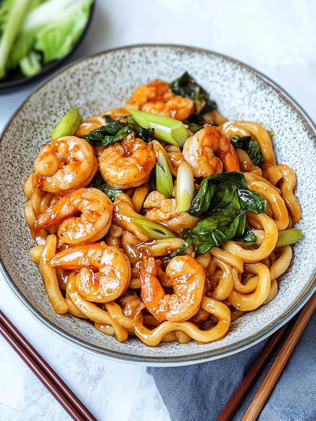 Yaki Udon mit Garnelen (Japanische gebratene Nudeln)