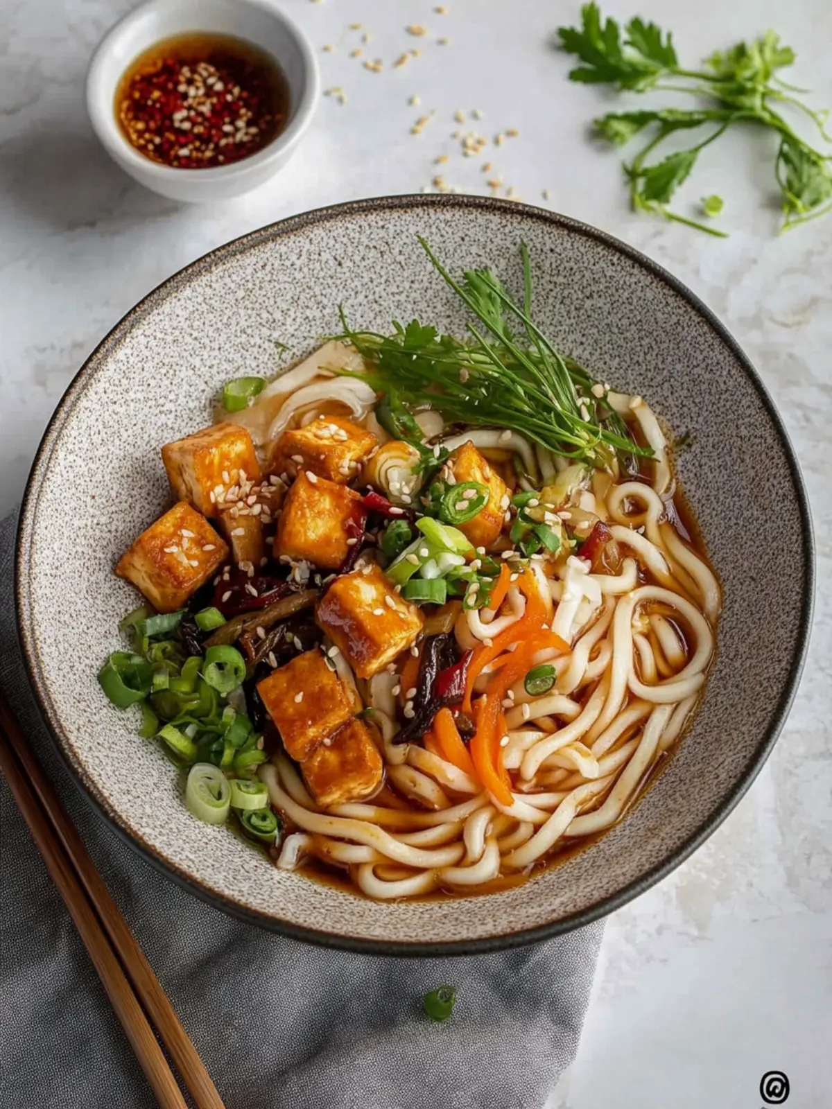 Schnelle Udon-Pfanne mit Gemüse und Tofu