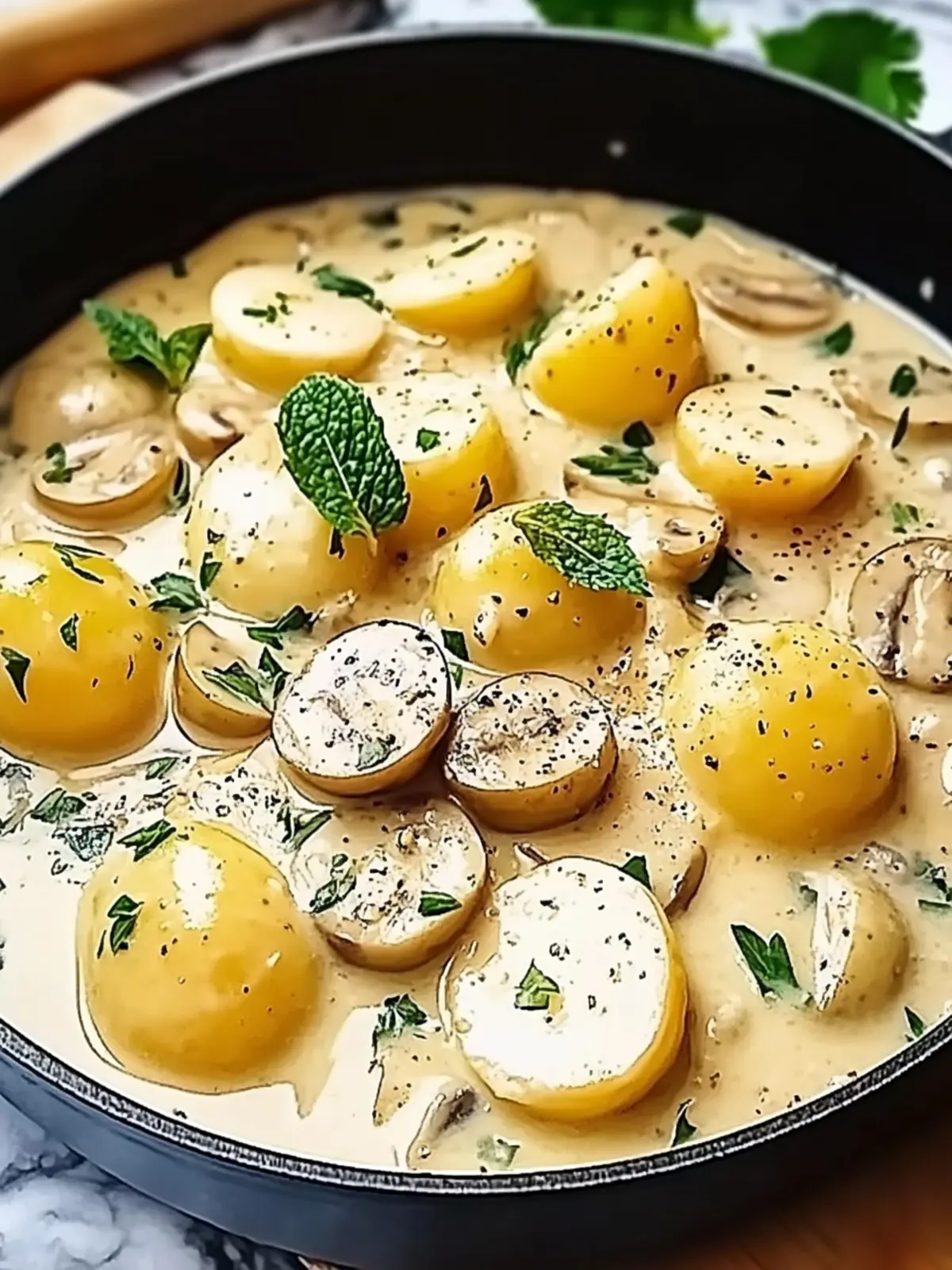 Potatoes with garlic cream sauce easy to prepare