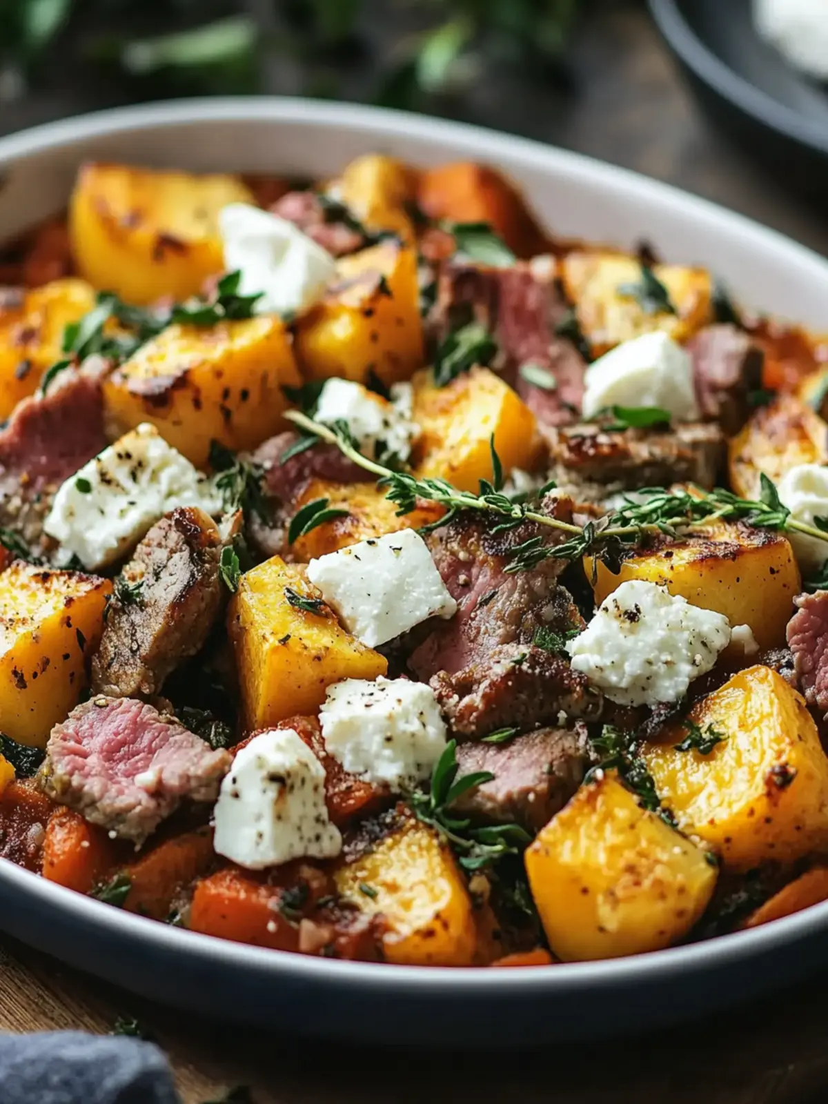 Sweet potato minced meat casserole with feta – hearty & healthy