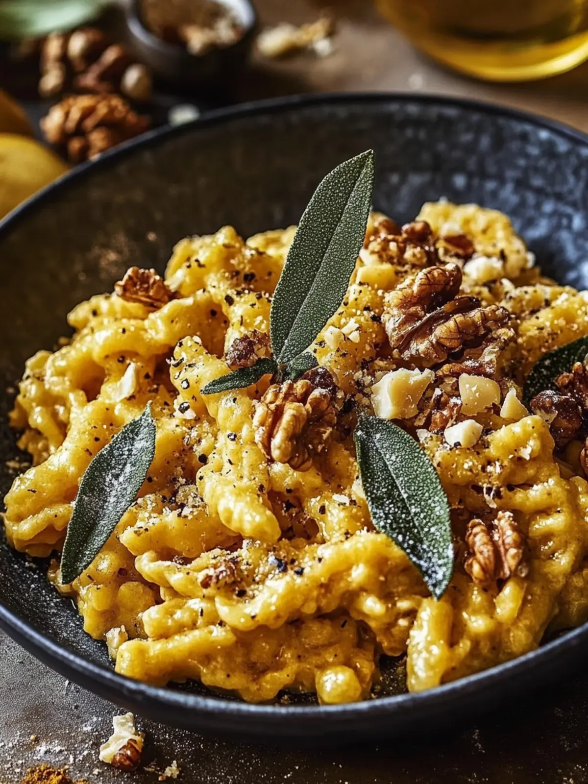 Kürbis-Spätzle mit Walnüssen und Salbei