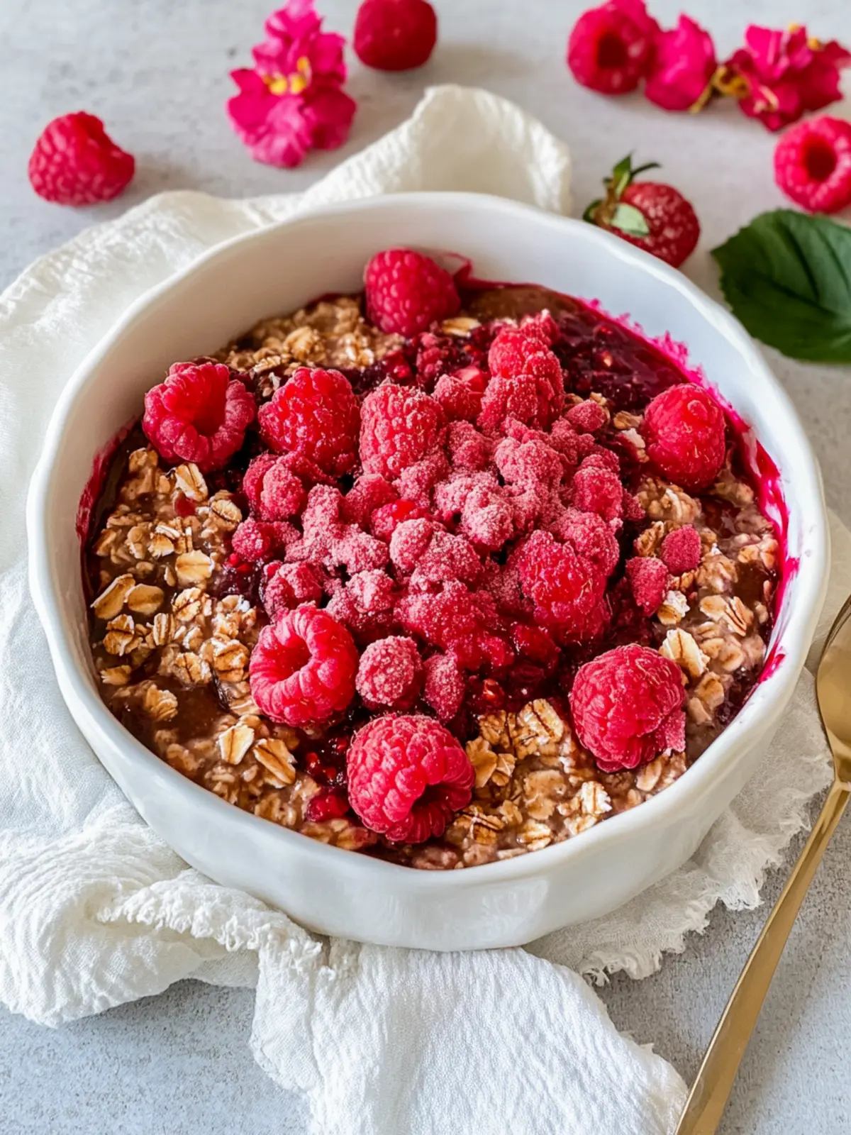 Vegane gebackene Haferflocken mit Himbeeren
