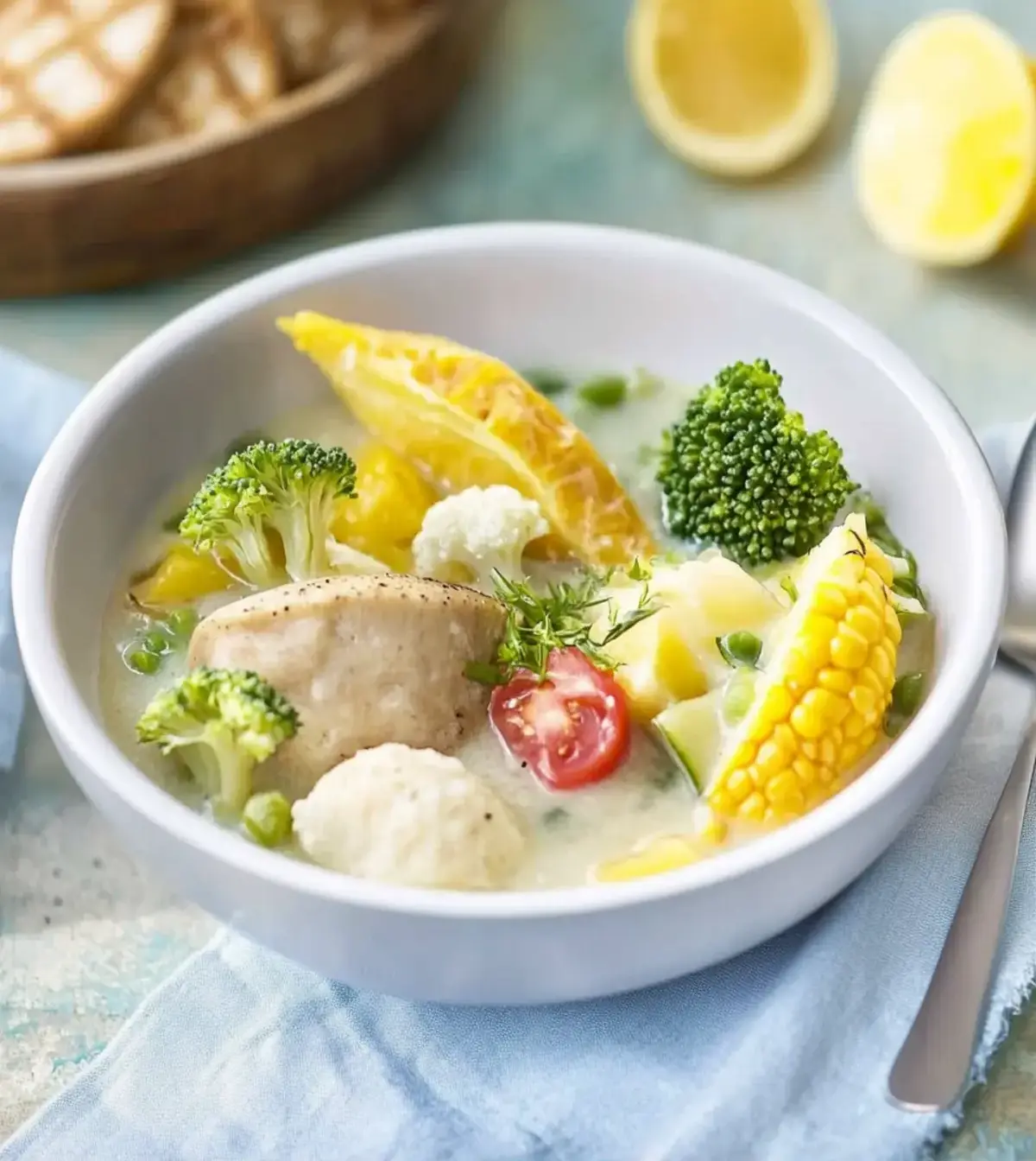 Raclette dumplings with mushroom broccoli vegetables