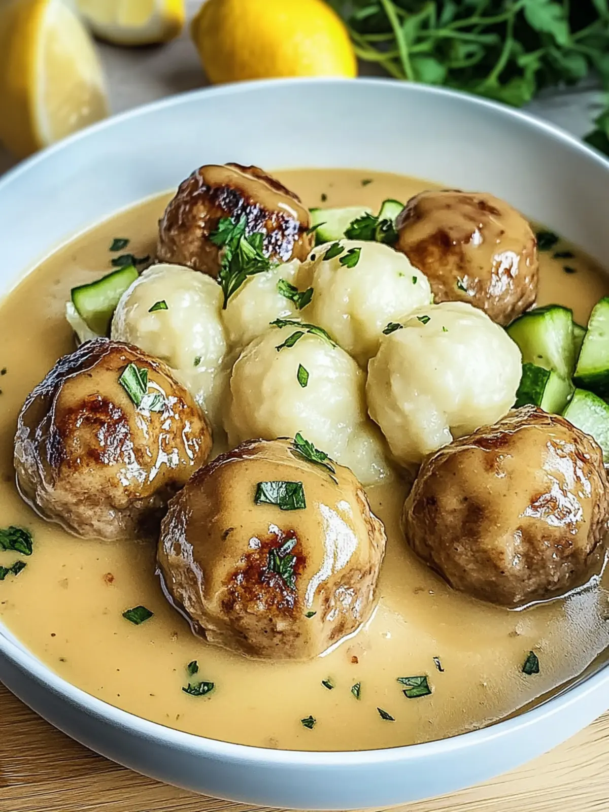 Hackbällchen in cremiger Sauce mit Kartoffelpüree – Ein herzhafter Genuss für die ganze Familie