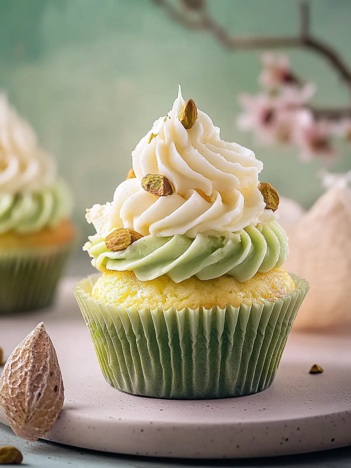 Pistazien Cupcakes mit Frischkäsetopping