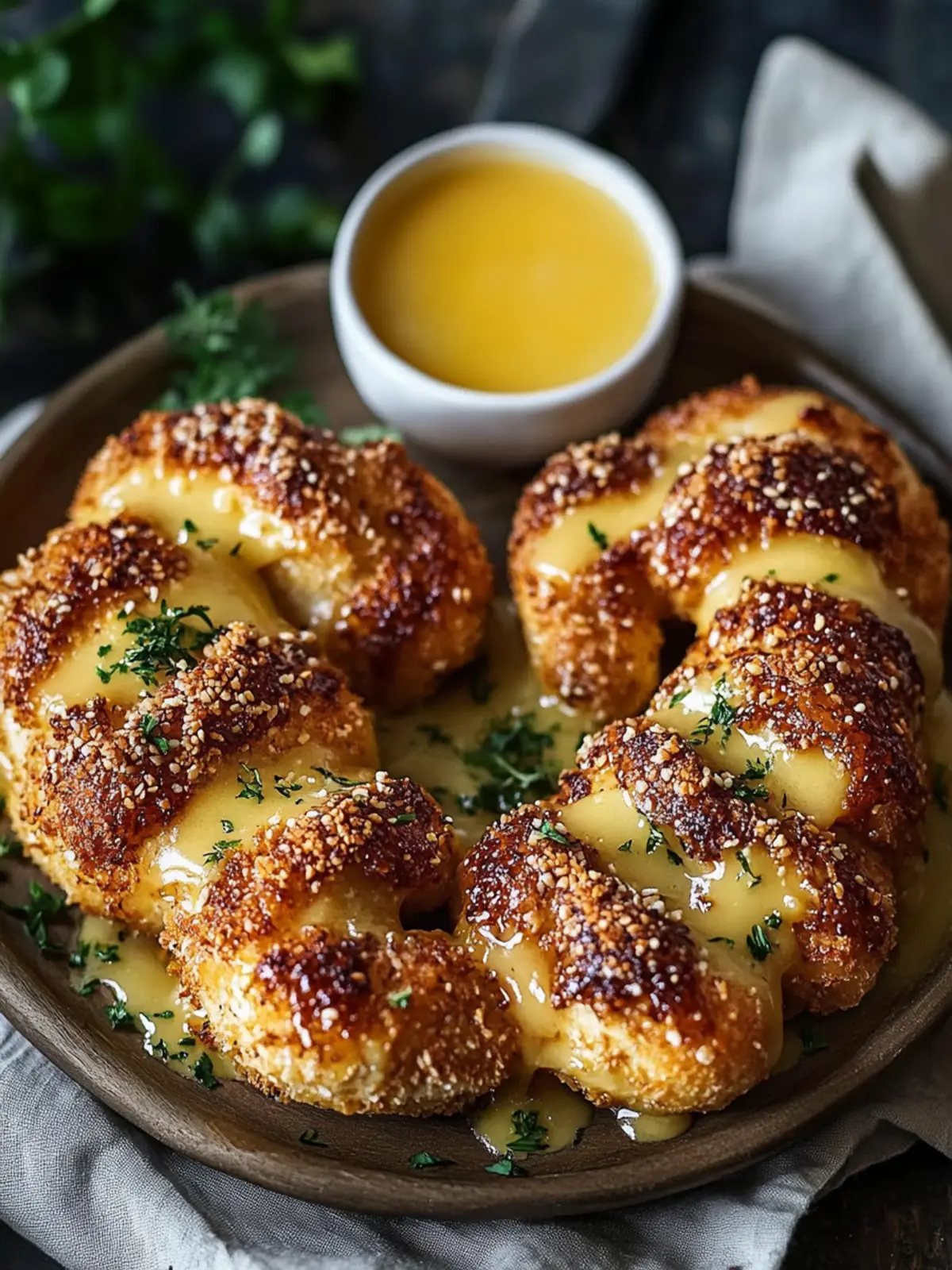 Hähnchen mit Brezelkruste und Honig-Senf-Sauce